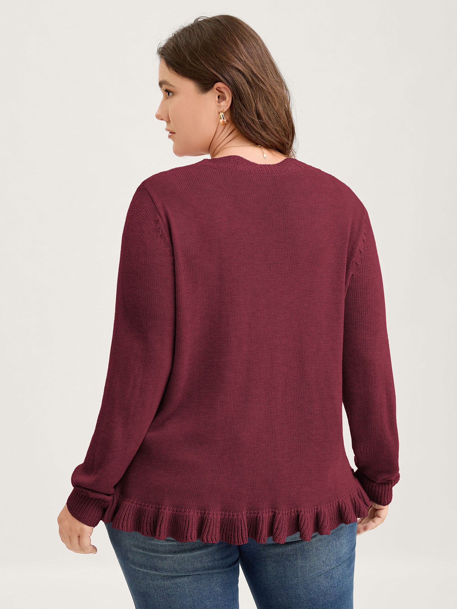 Supersoft Textured Floral Button Ruffled Hem Knit Cardigan - Image 27
