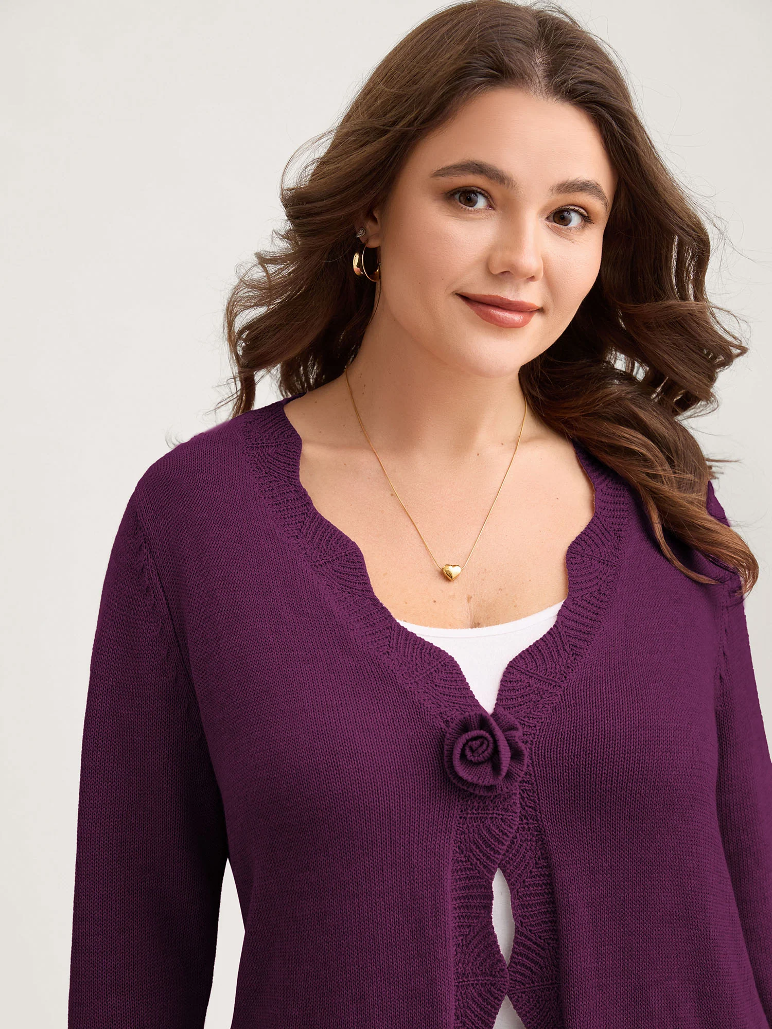 Supersoft Textured Floral Button Ruffled Hem Knit Cardigan - Image 32
