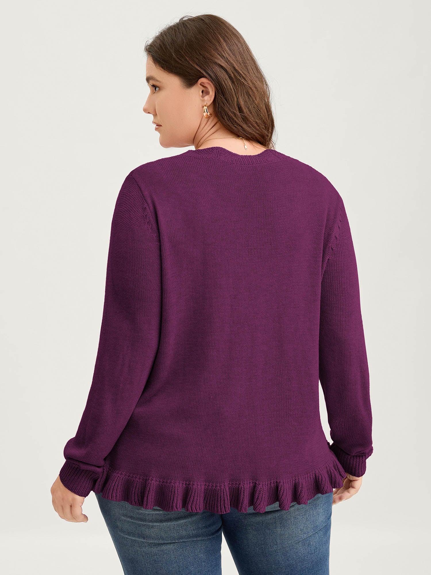 Supersoft Textured Floral Button Ruffled Hem Knit Cardigan - Image 33