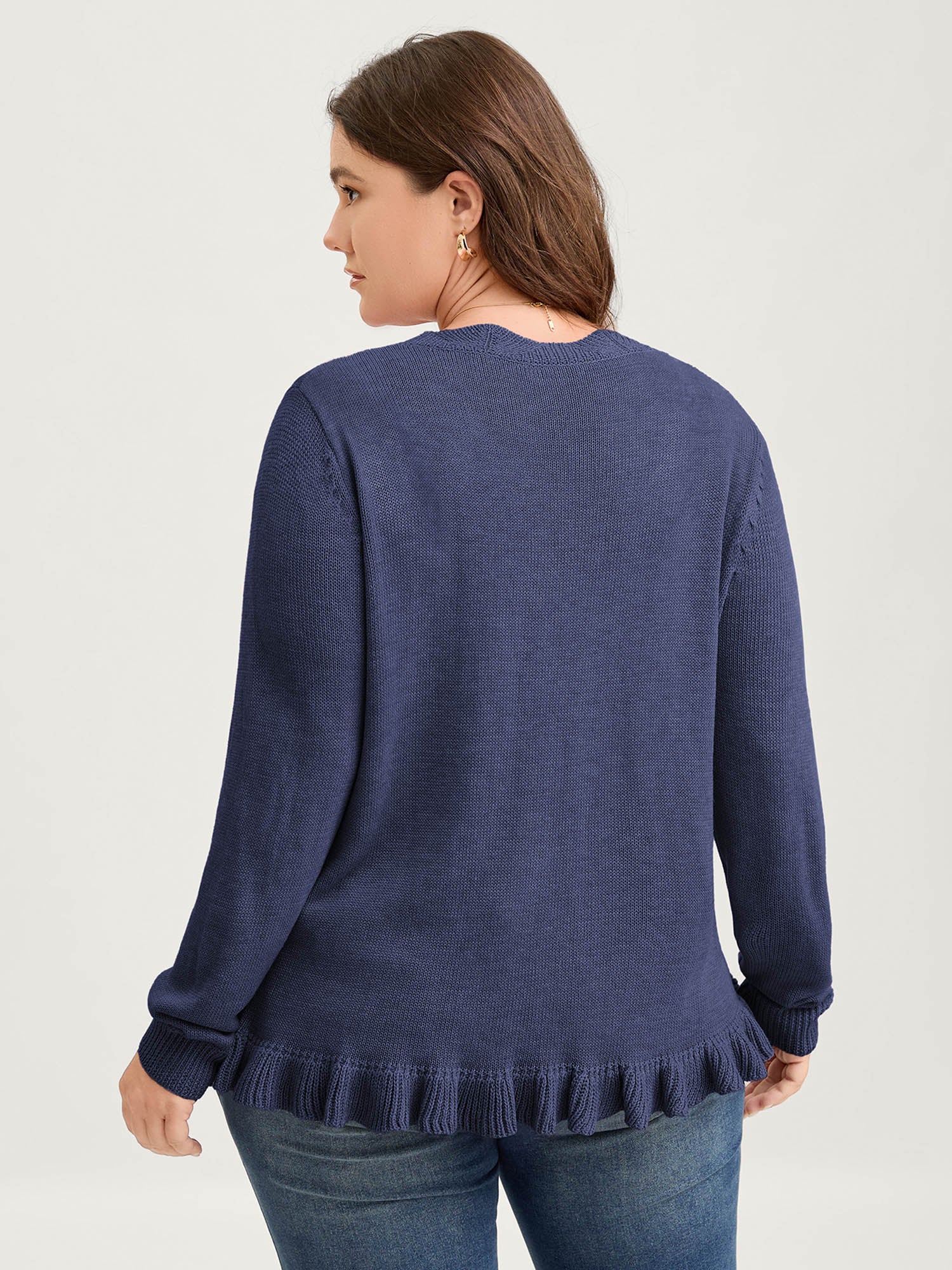 Supersoft Textured Floral Button Ruffled Hem Knit Cardigan - Image 37