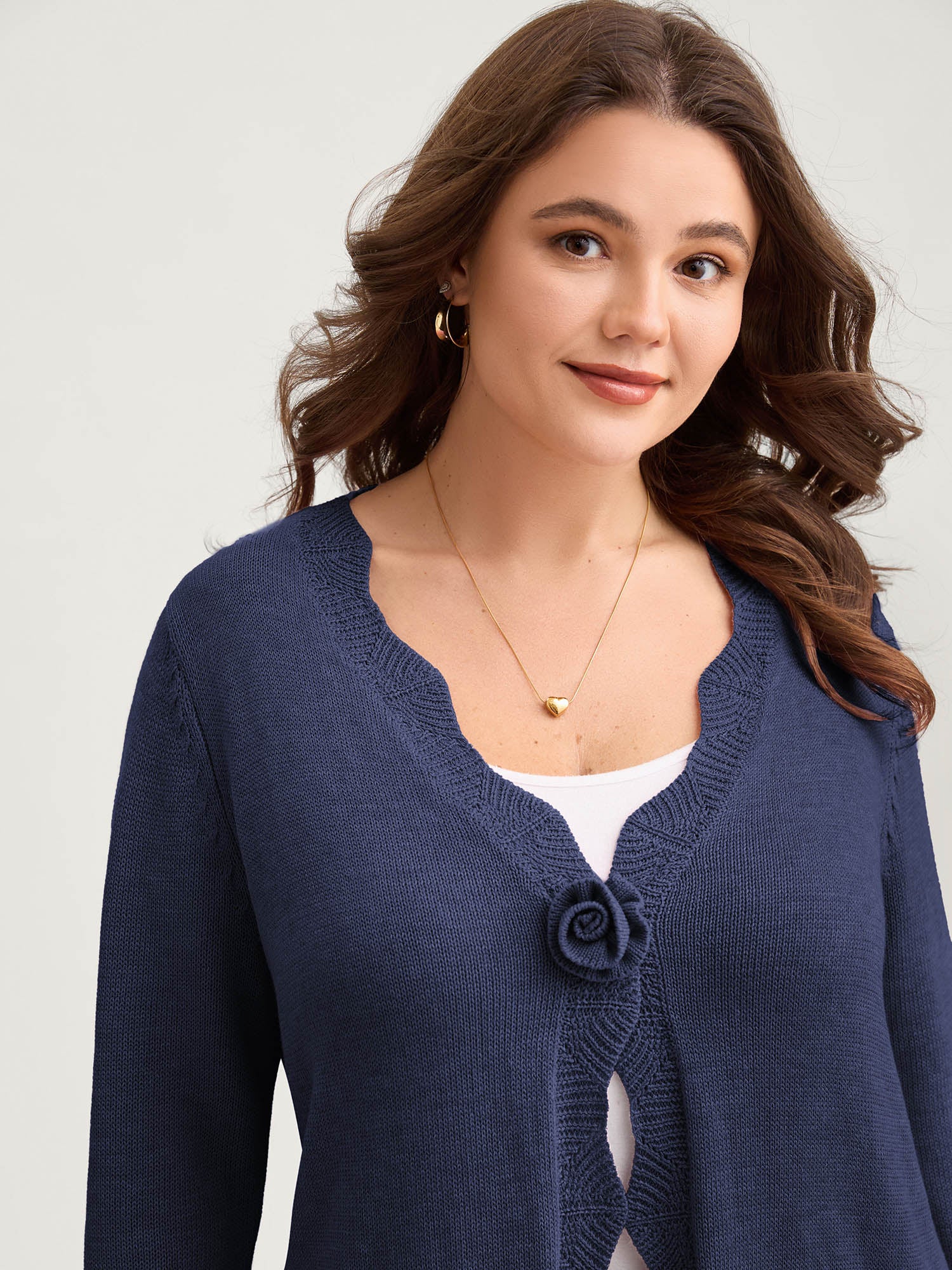 Supersoft Textured Floral Button Ruffled Hem Knit Cardigan - Image 38