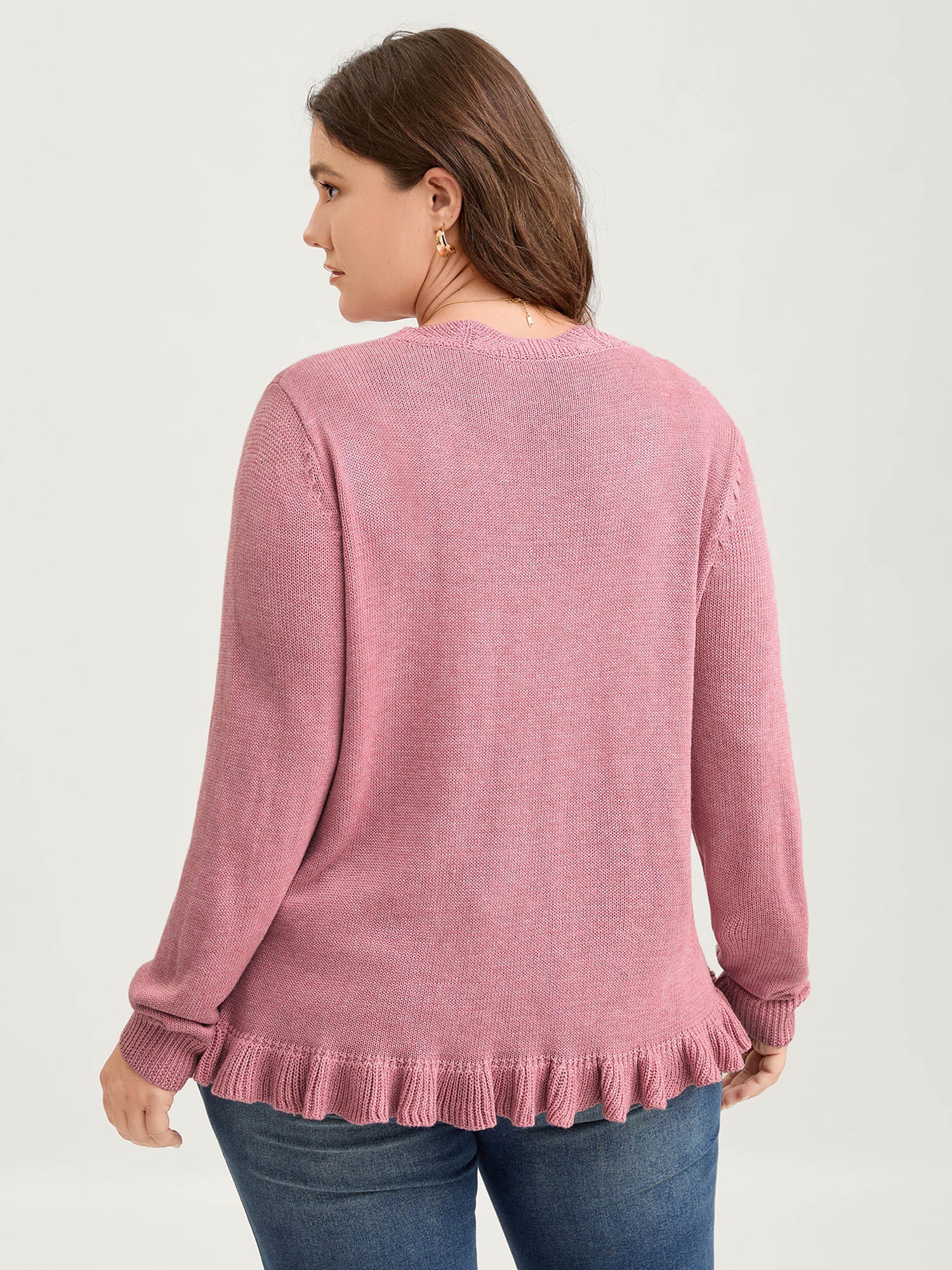 Supersoft Textured Floral Button Ruffled Hem Knit Cardigan - Image 4