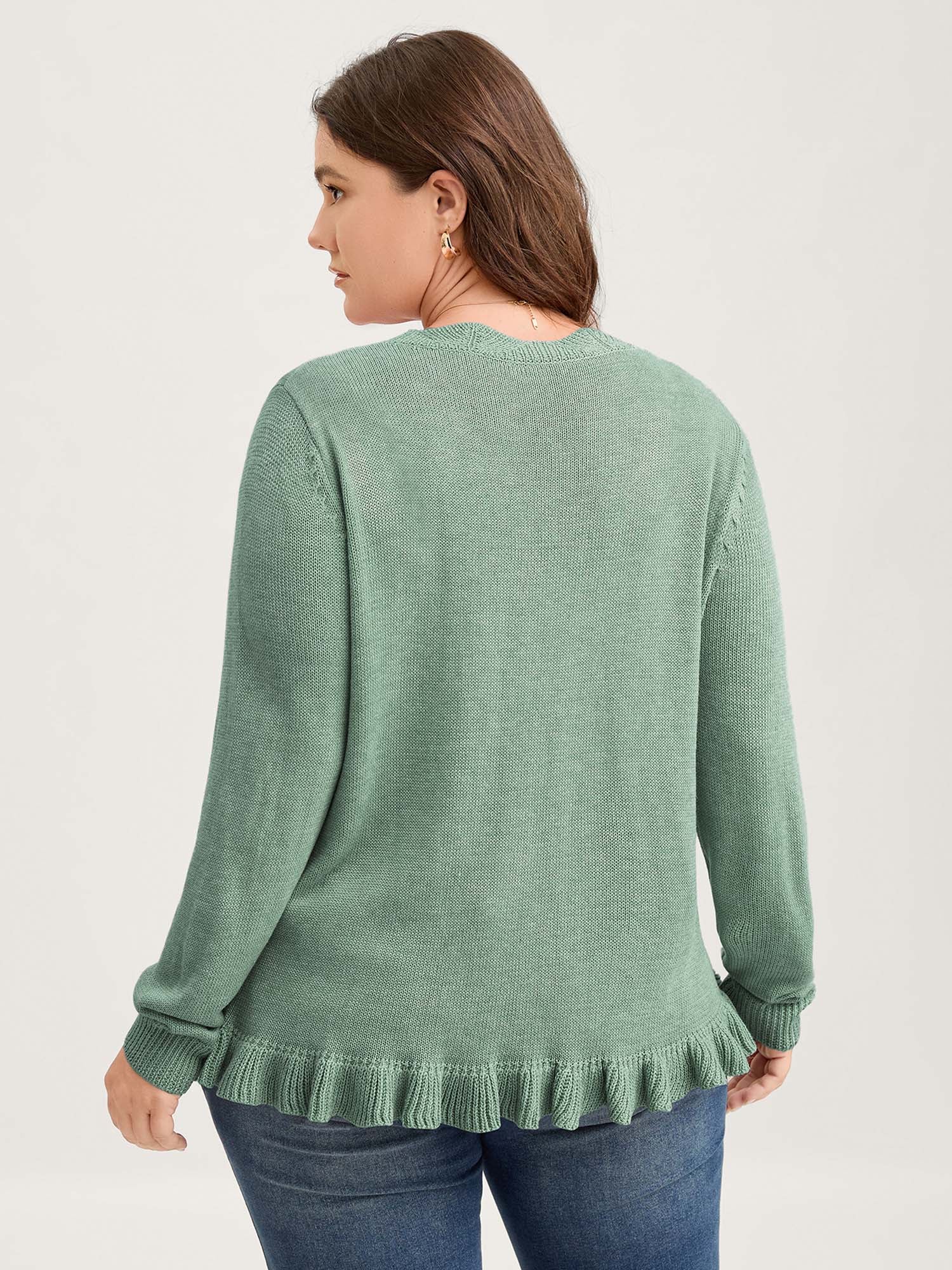 Supersoft Textured Floral Button Ruffled Hem Knit Cardigan - Image 43