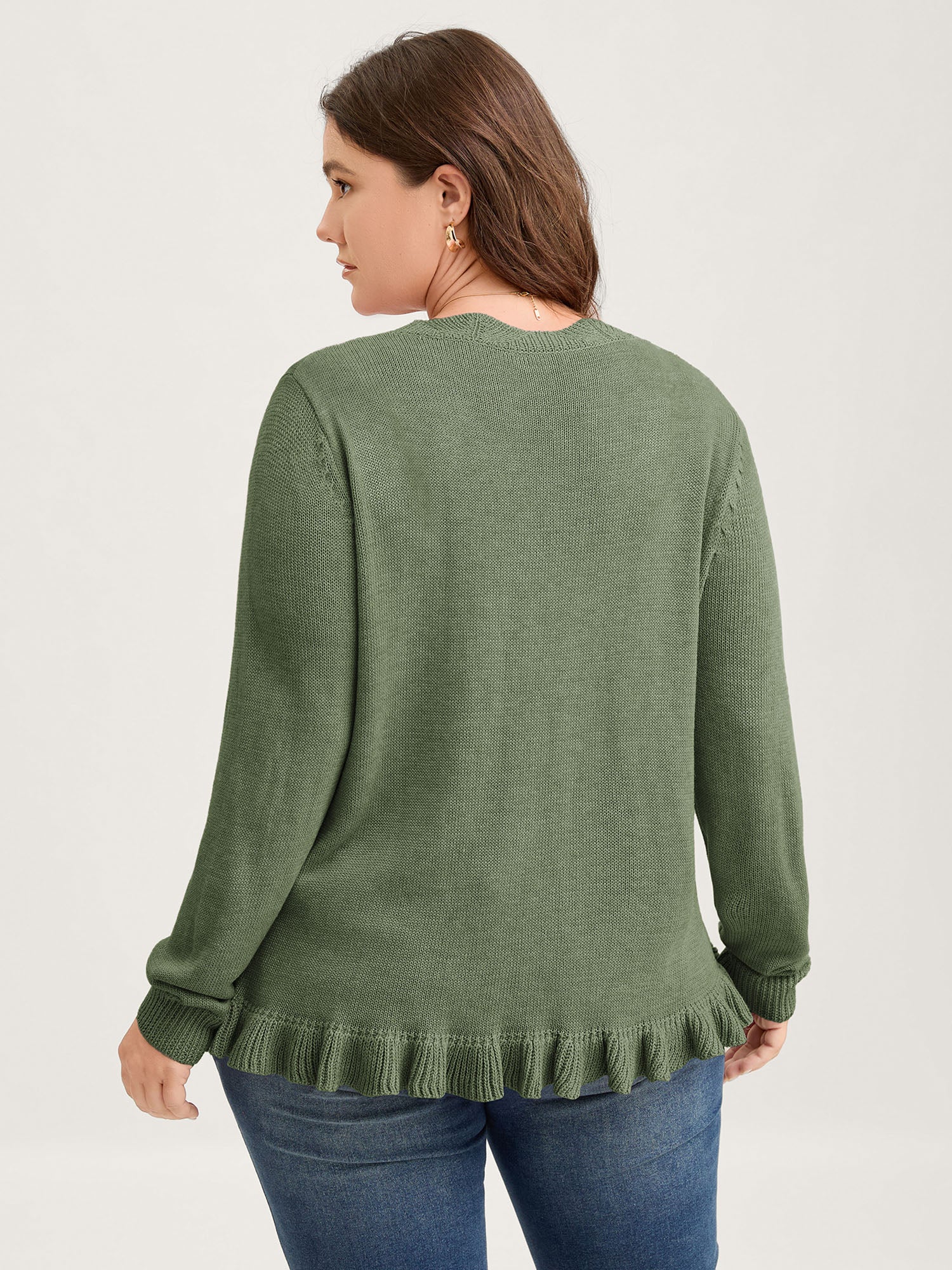 Supersoft Textured Floral Button Ruffled Hem Knit Cardigan - Image 48