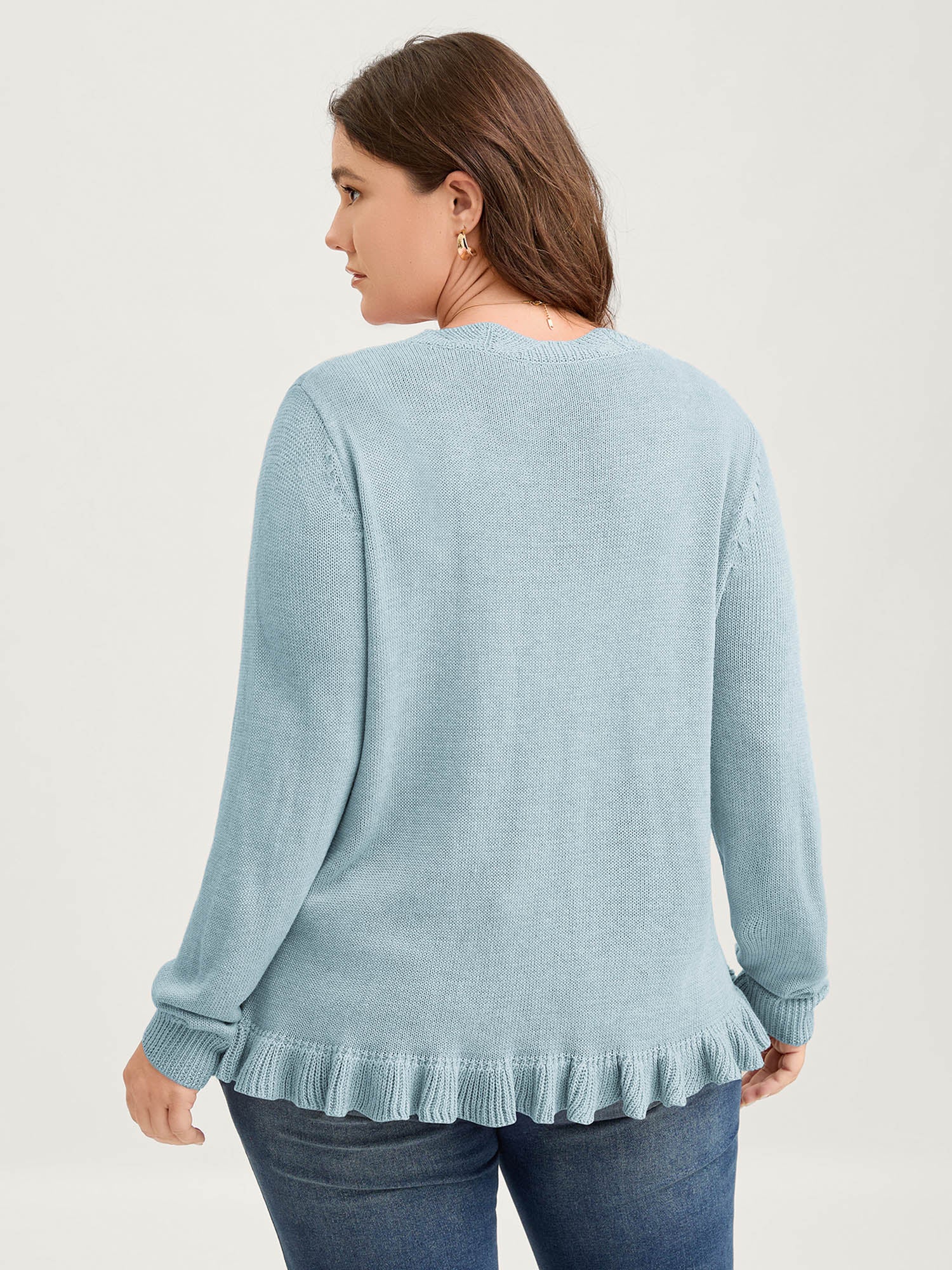 Supersoft Textured Floral Button Ruffled Hem Knit Cardigan - Image 52