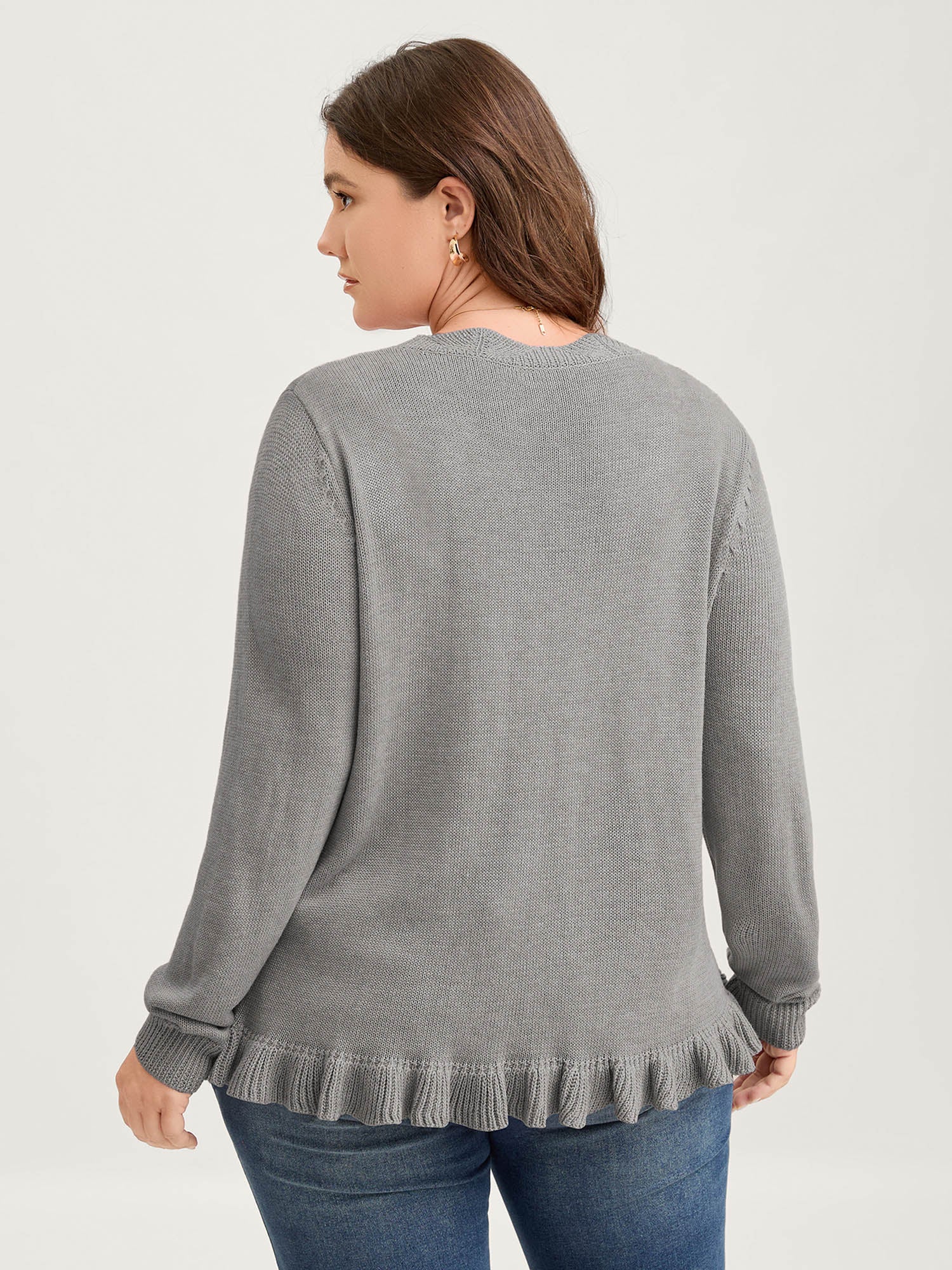 Supersoft Textured Floral Button Ruffled Hem Knit Cardigan - Image 57