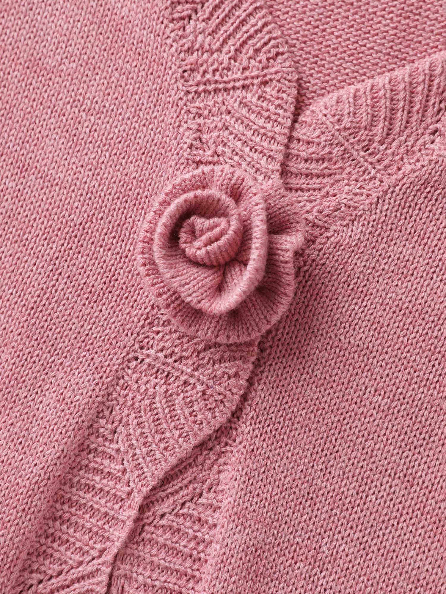 Supersoft Textured Floral Button Ruffled Hem Knit Cardigan - Image 6