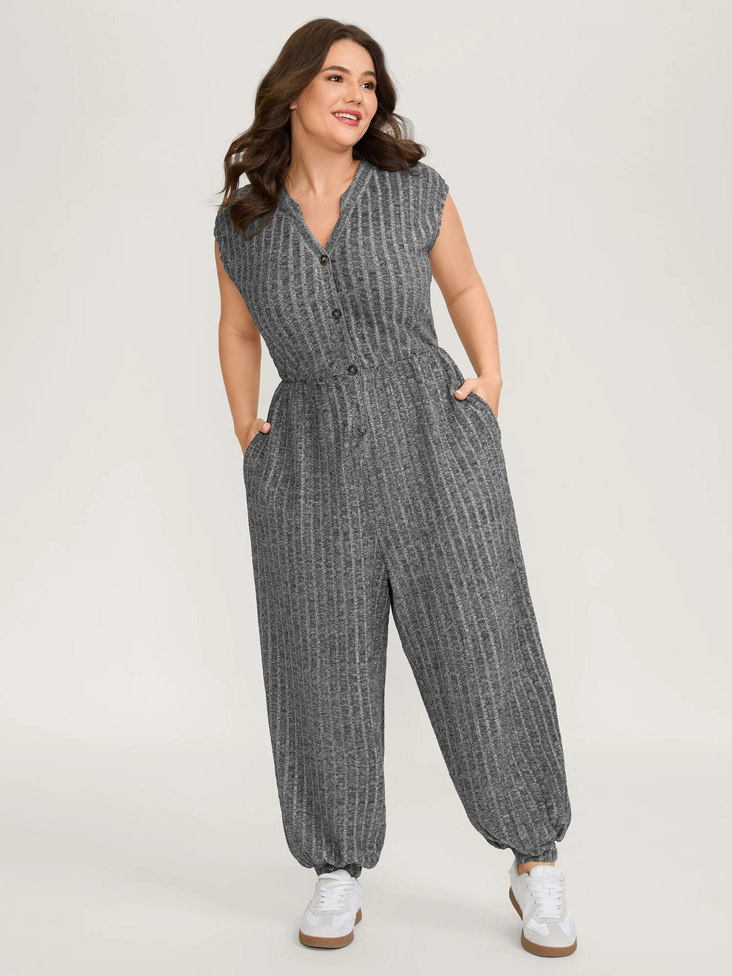 Supersoft Textured Notched Collar Jumpsuit