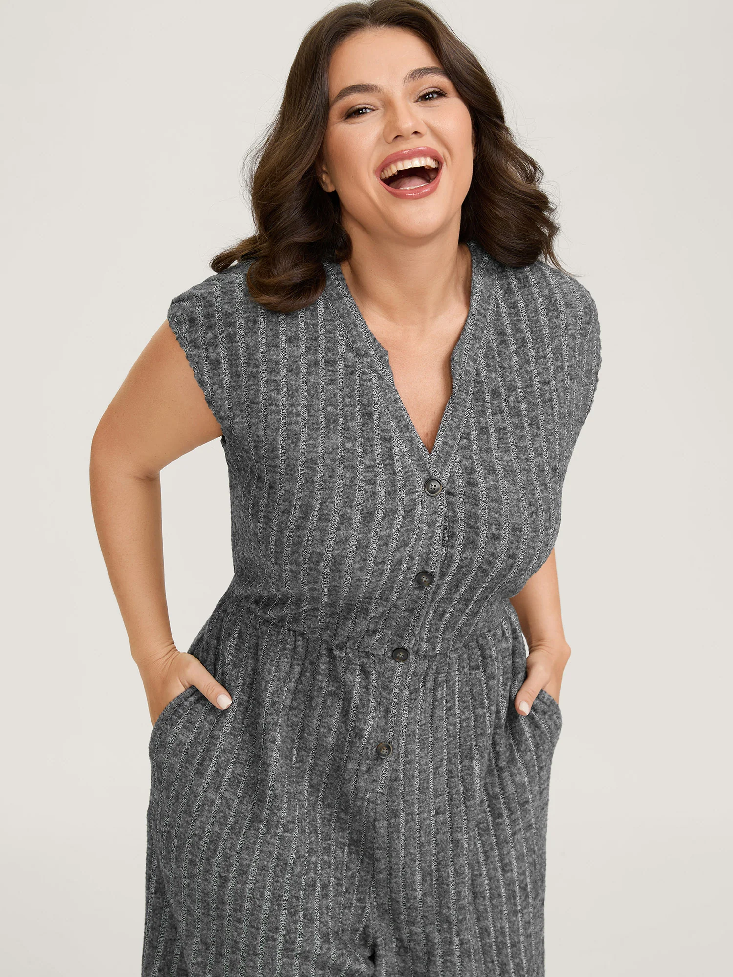 Supersoft Textured Notched Collar Jumpsuit - Image 2