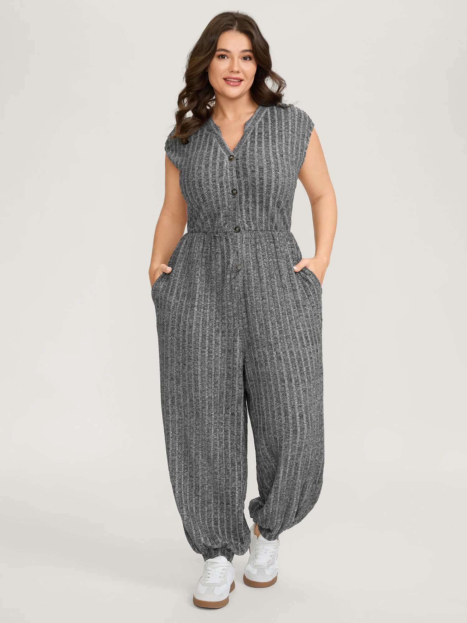 Supersoft Textured Notched Collar Jumpsuit - Image 3