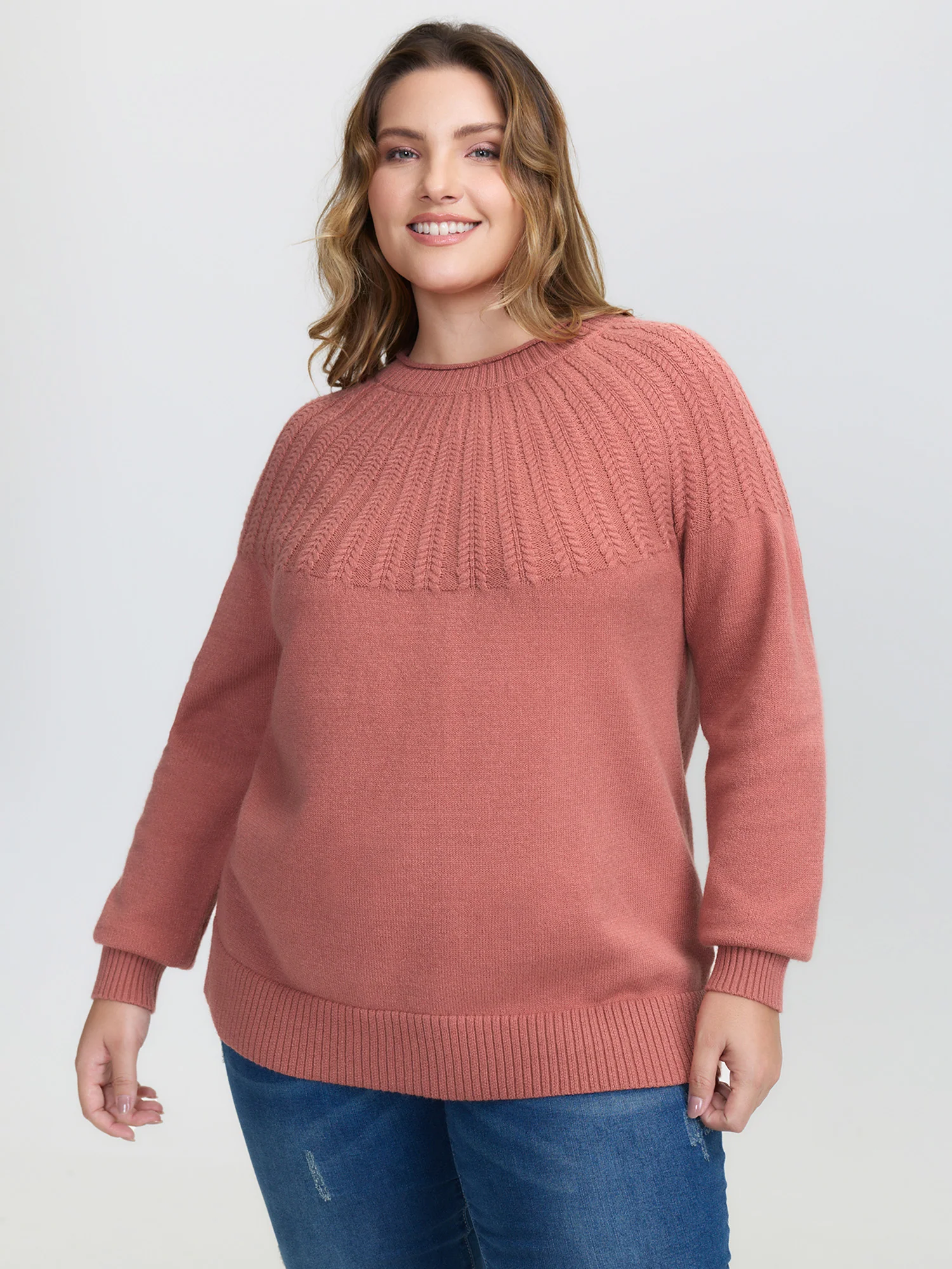 Supersoft Textured Ribbed Hem Drop Shoulder Pullover - Image 3