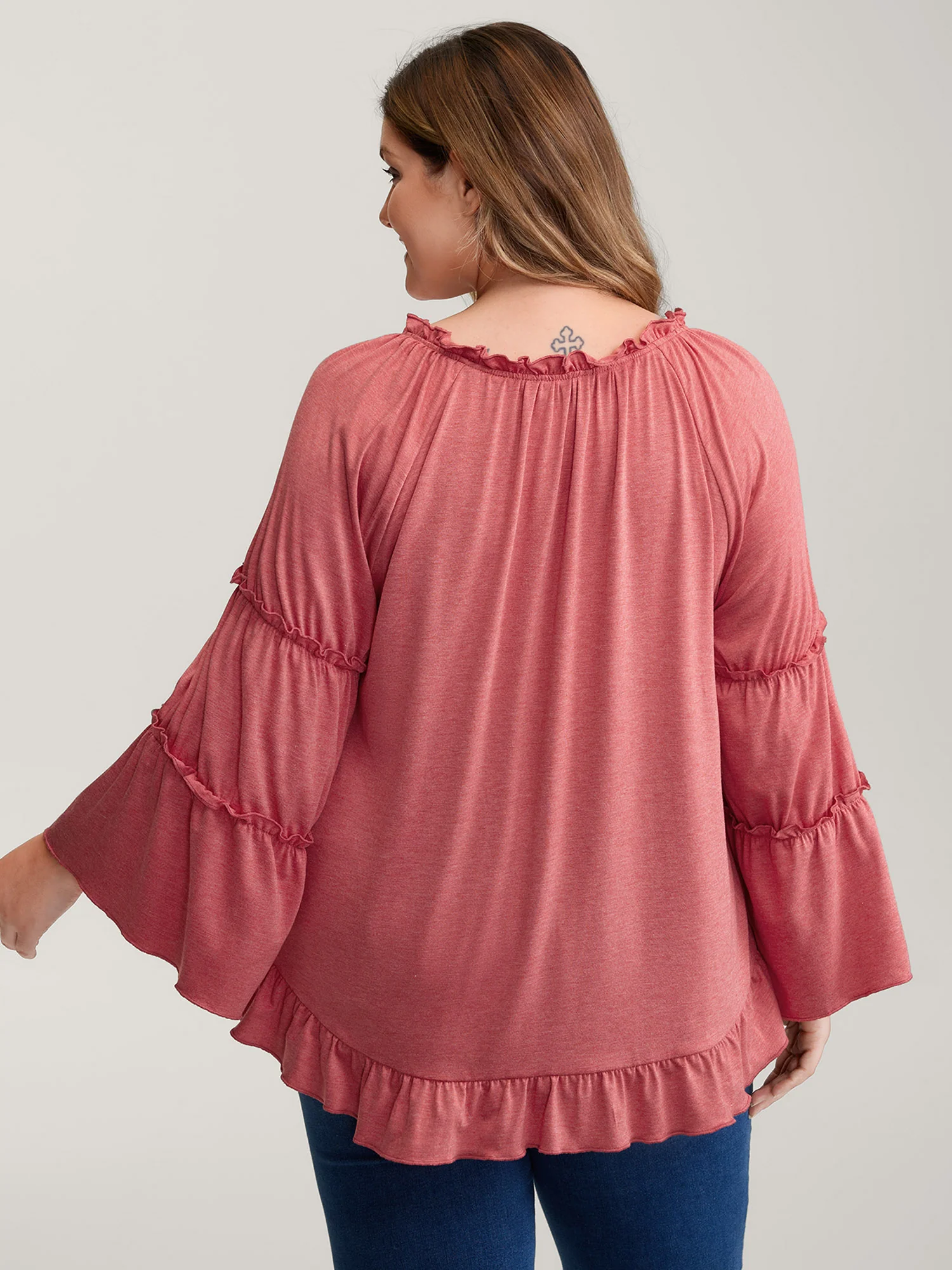Supersoft Tiered Ruffled Sleeve Neck-Tie Top - Image 4