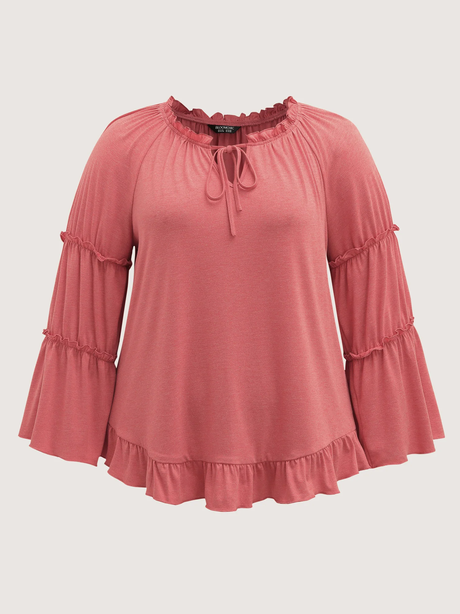 Supersoft Tiered Ruffled Sleeve Neck-Tie Top - Image 7
