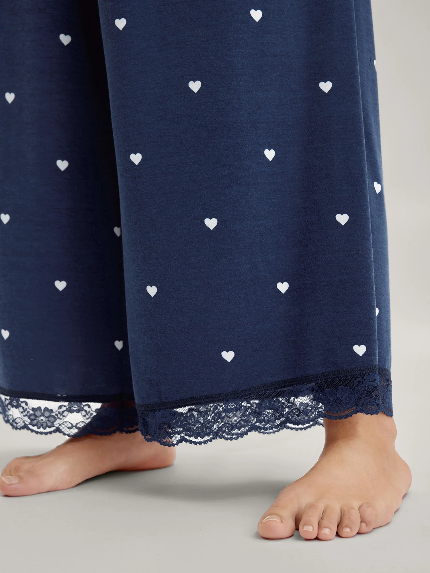 Supersoft Tiny Hearts Print Waist Drawstring Lounge Bottoms - Image 5