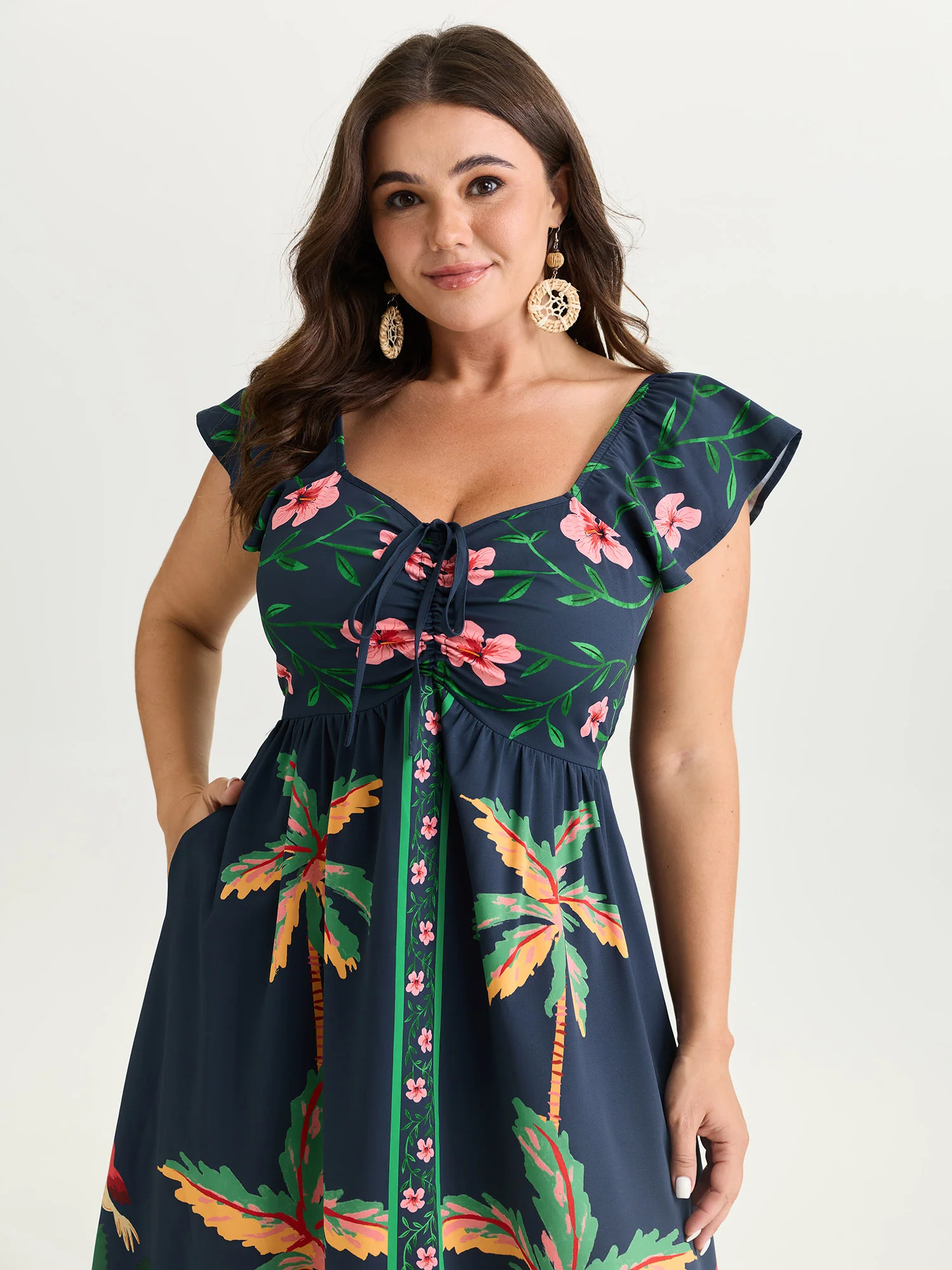 Supersoft Tropical Floral Print Drawstring Maxi Dress - Image 2