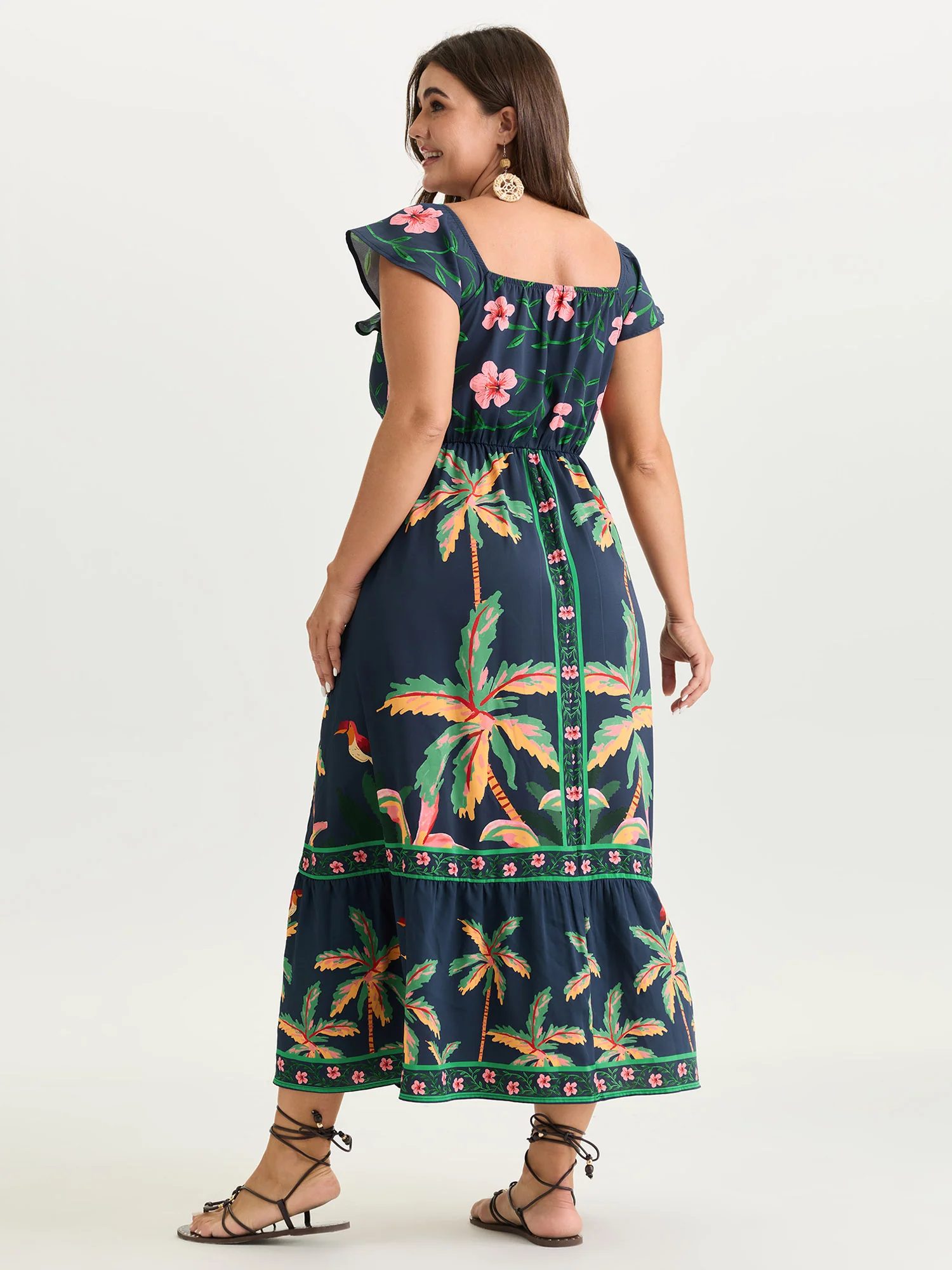Supersoft Tropical Floral Print Drawstring Maxi Dress - Image 3