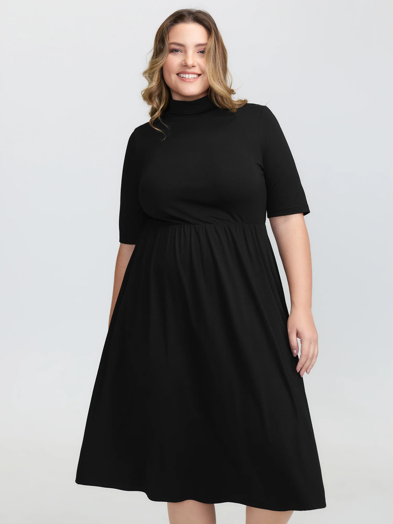 Supersoft Turtleneck Pockets Midi Dress