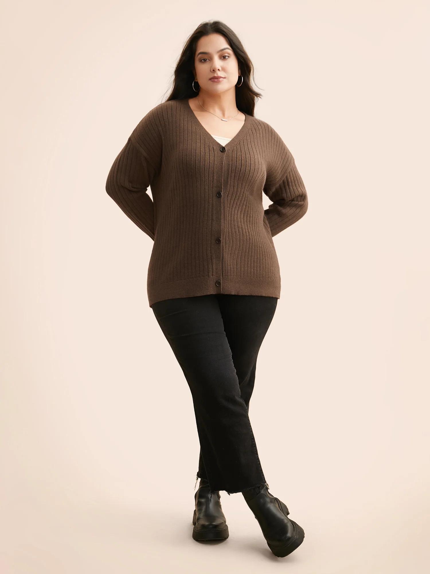 Supersoft V-Neck Cable Knit Cardigan - Image 3