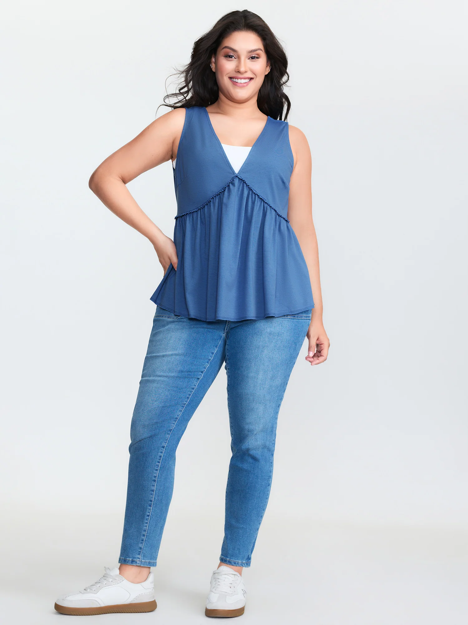 Supersoft V Neck Ruched Back-Tie Tank Top - Image 3