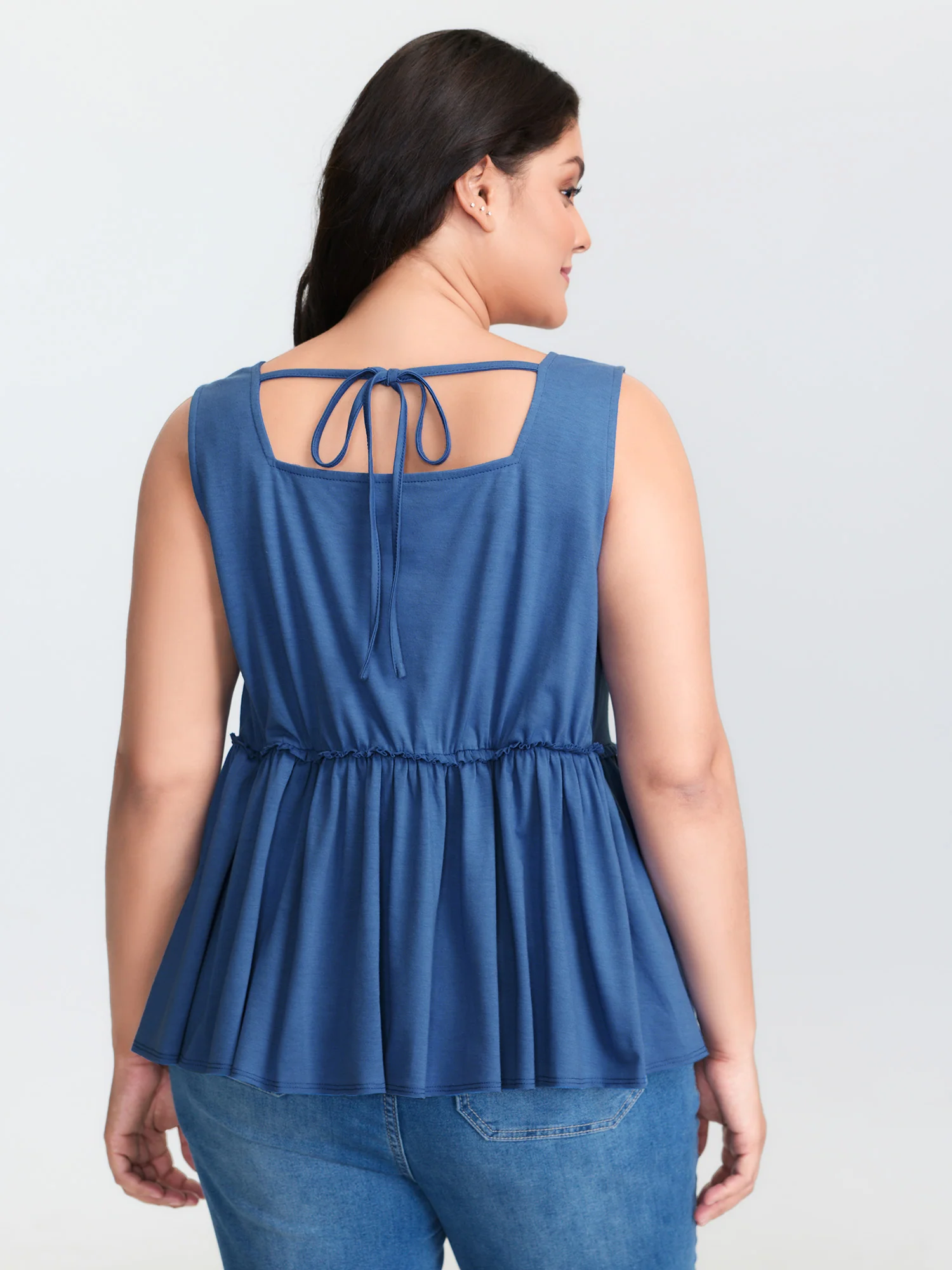 Supersoft V Neck Ruched Back-Tie Tank Top - Image 5