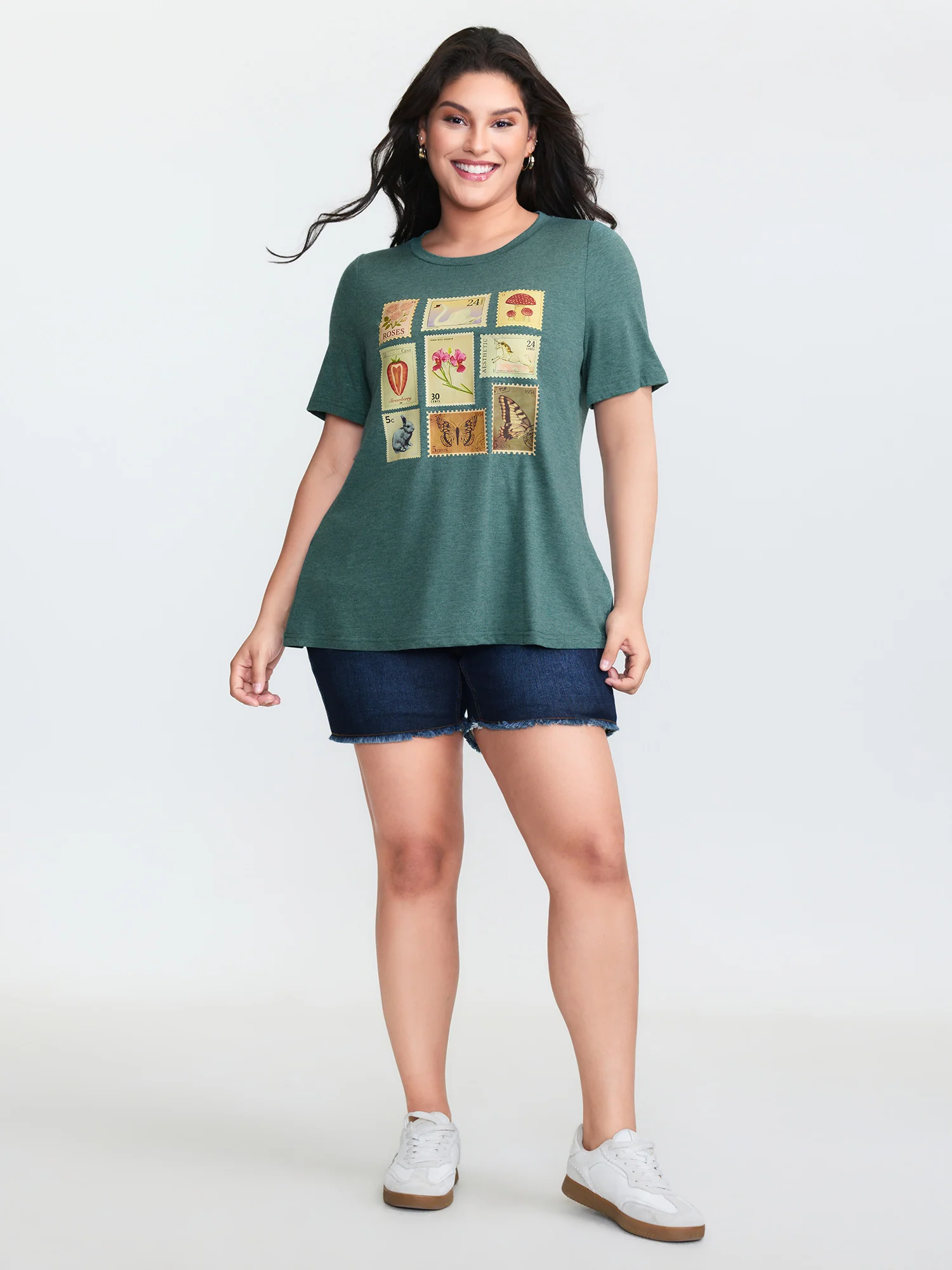 Supersoft Vintage Stamps Print T-Shirt - Image 3