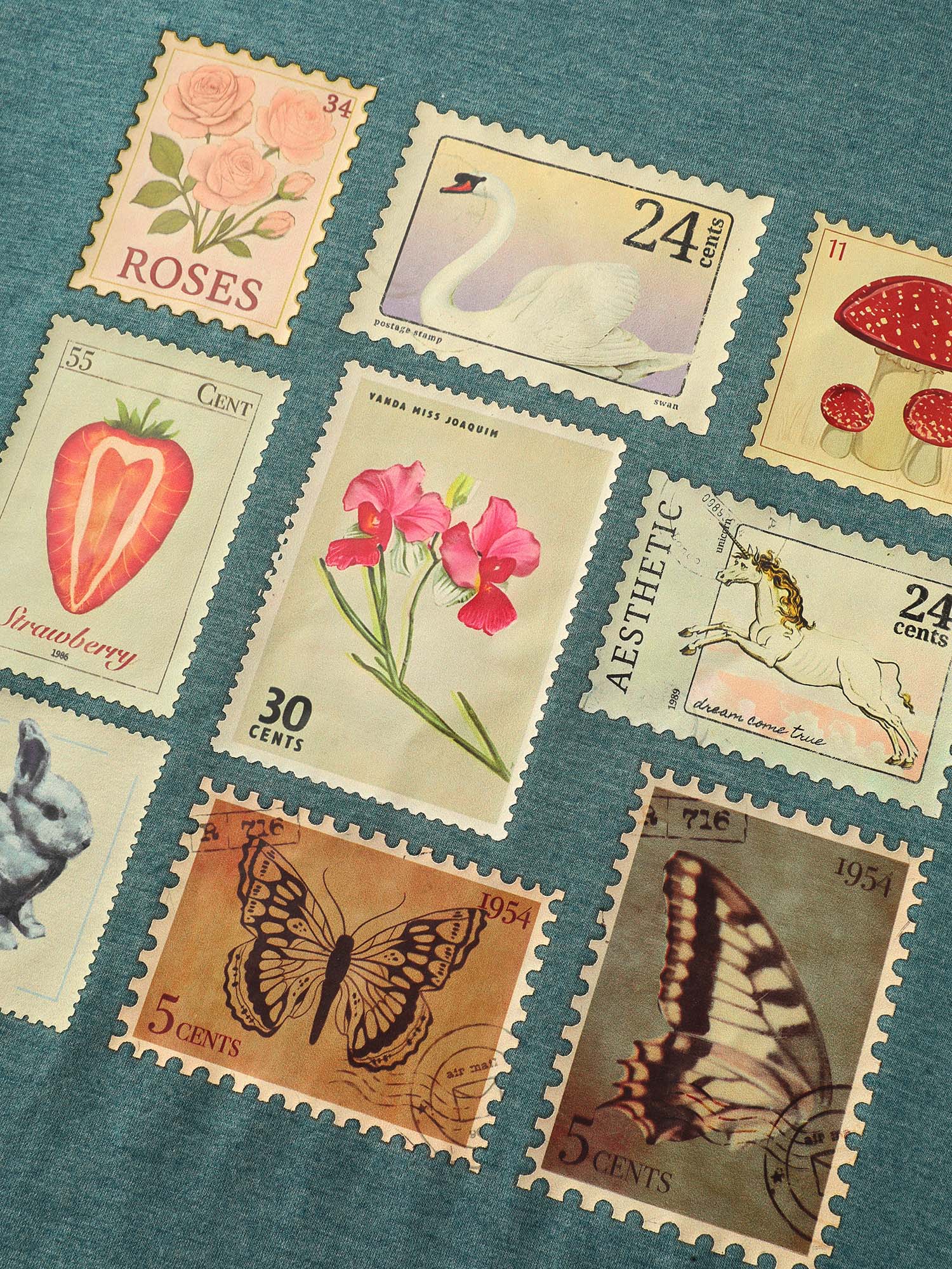 Supersoft Vintage Stamps Print T-Shirt - Image 5