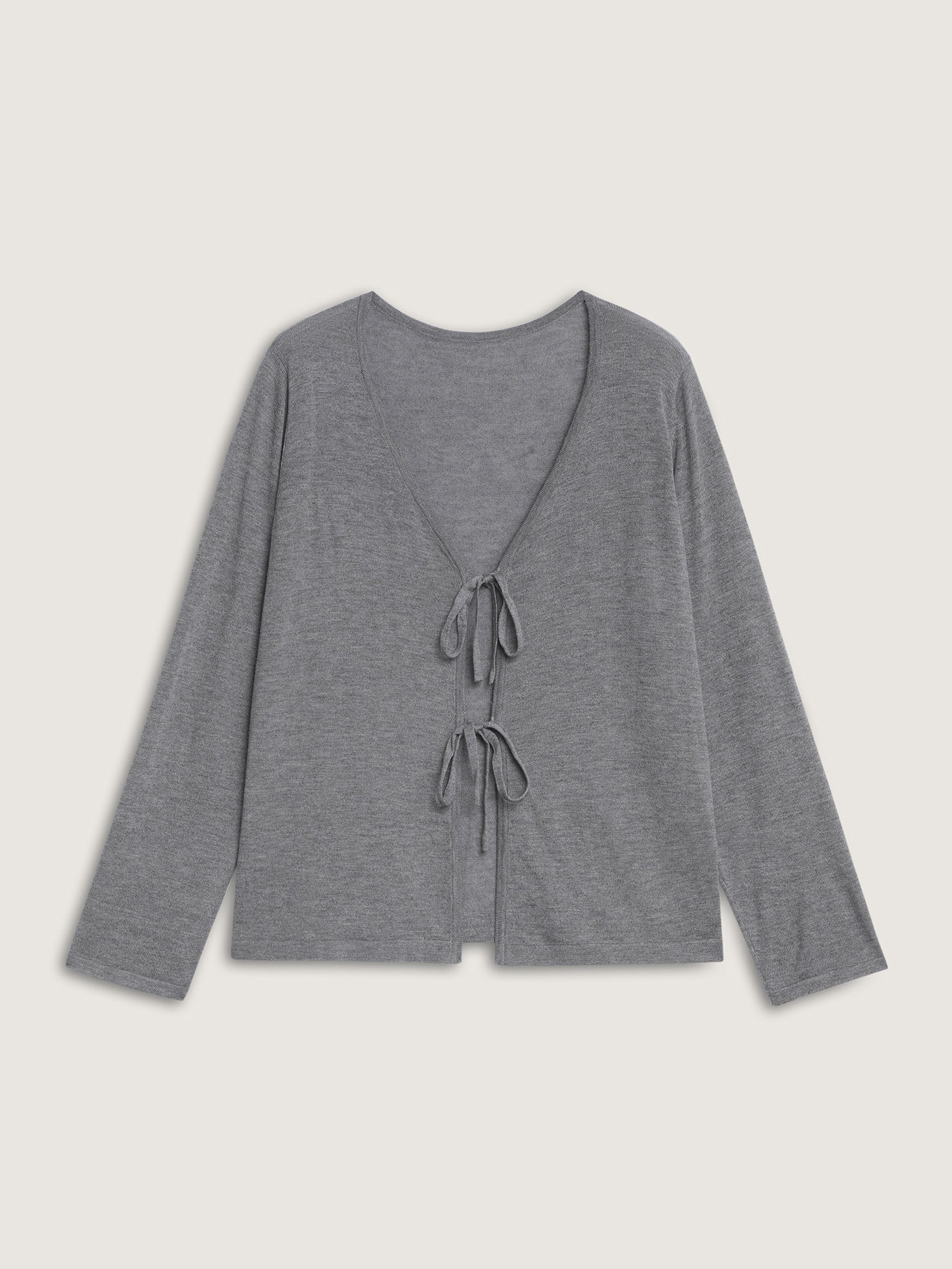 Supersoft Wool Front Tie V-Neck Knit Cardigan - Image 5