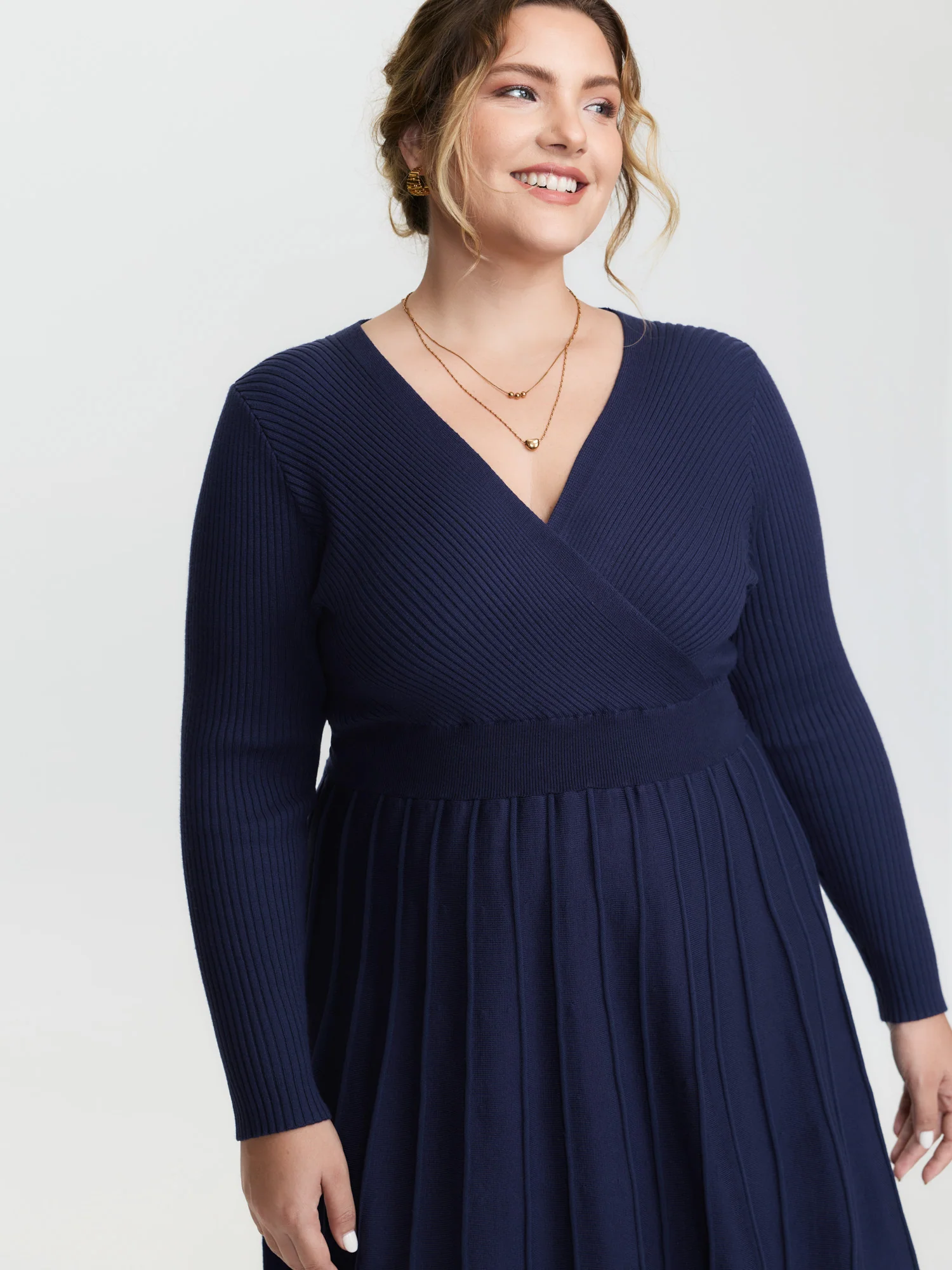 Supersoft Wrap Neck Cinched-Waist Sweater Dress - Image 2