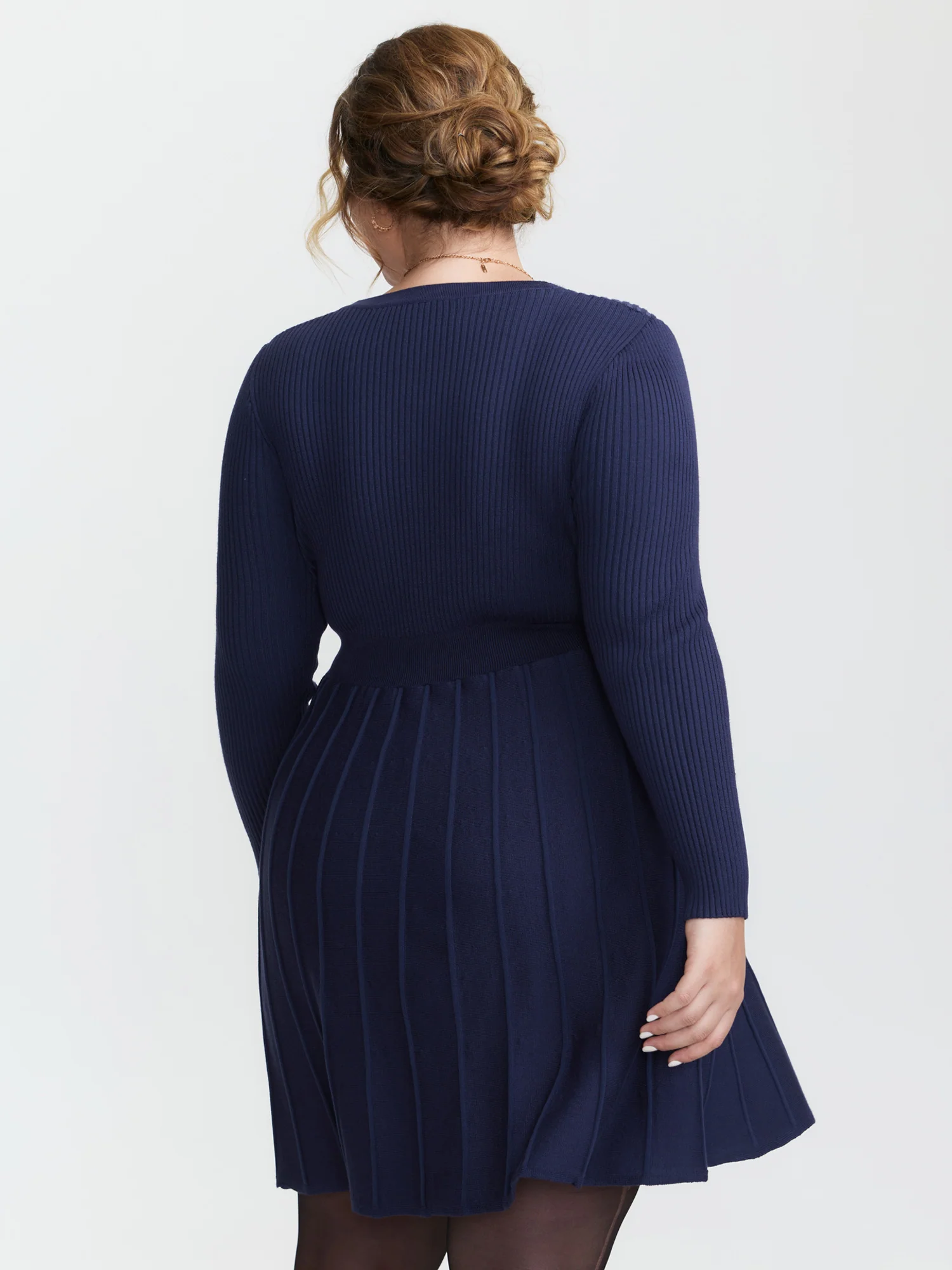 Supersoft Wrap Neck Cinched-Waist Sweater Dress - Image 4