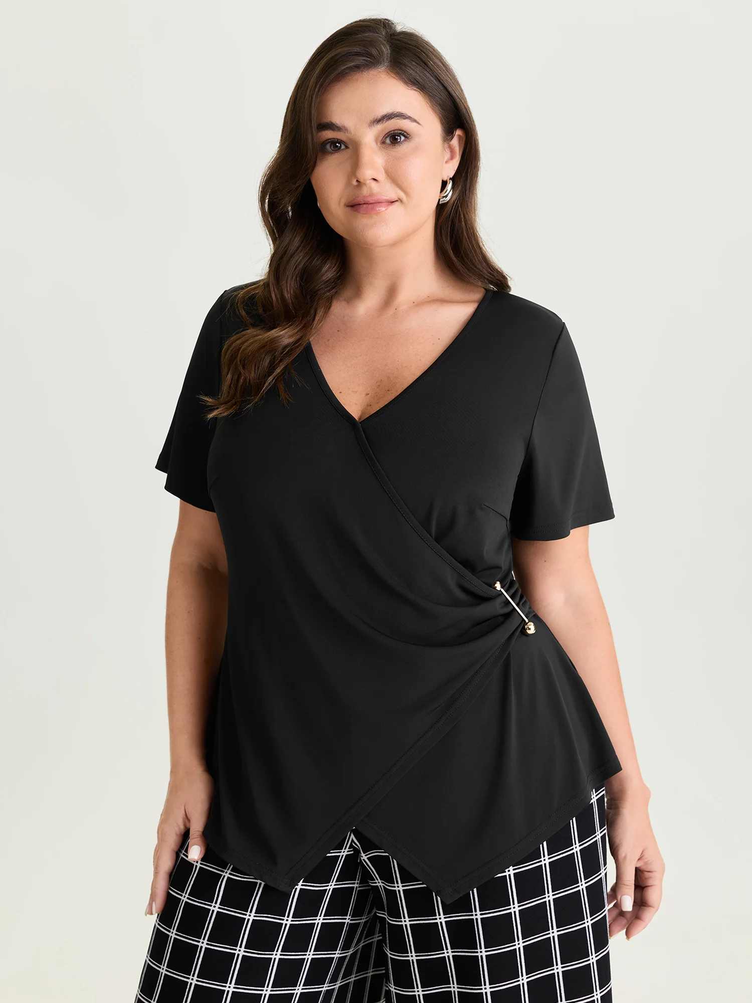 Supersoft Wrap Neckline Side Tie Plain Top