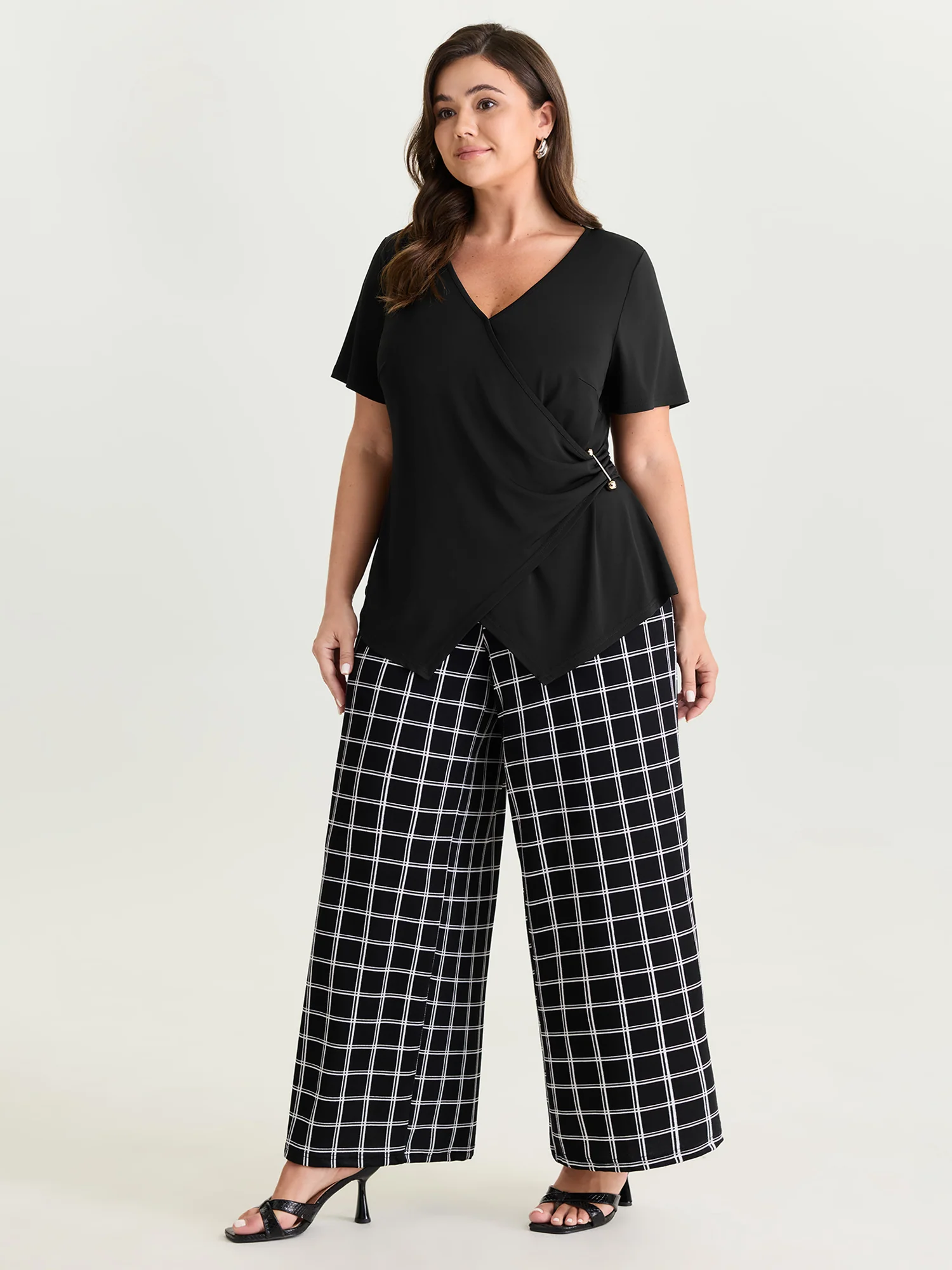 Supersoft Wrap Neckline Side Tie Plain Top - Image 3