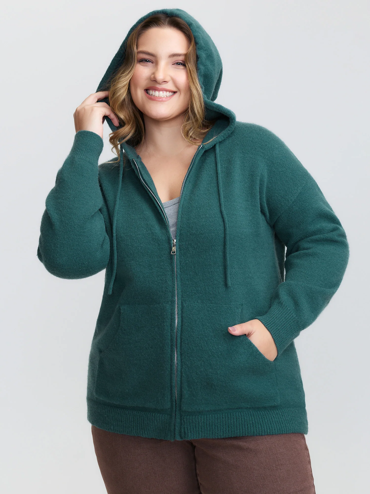 Supersoft Zipper Pockets Hooded Knit Cardigan