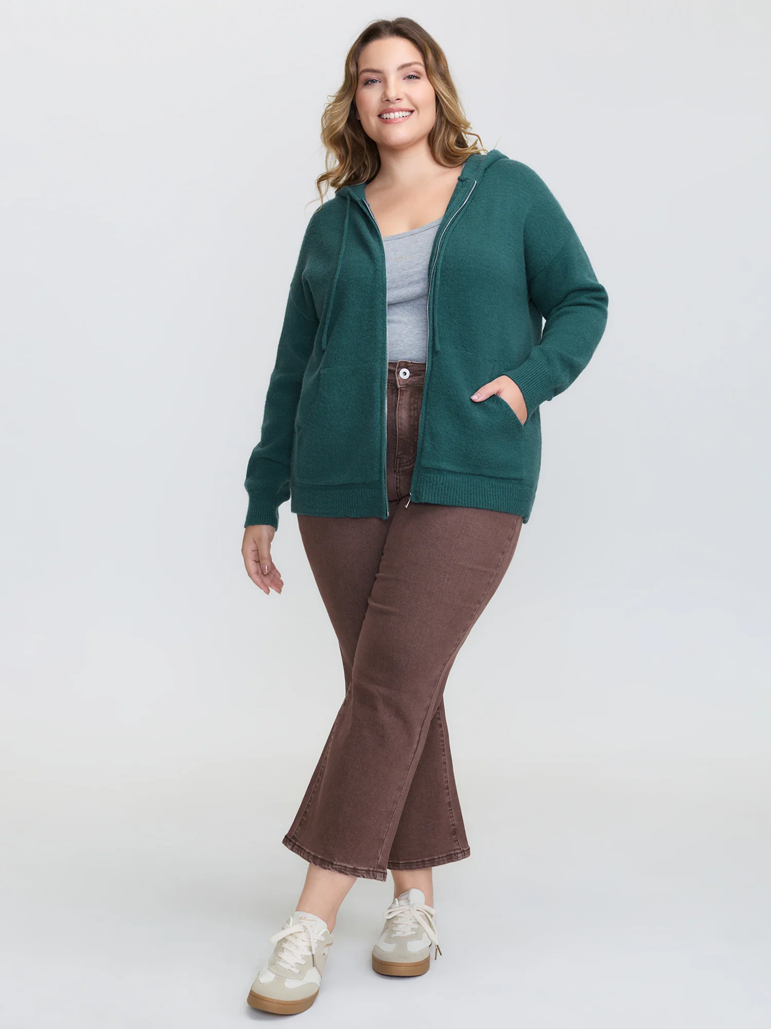 Supersoft Zipper Pockets Hooded Knit Cardigan - Image 2