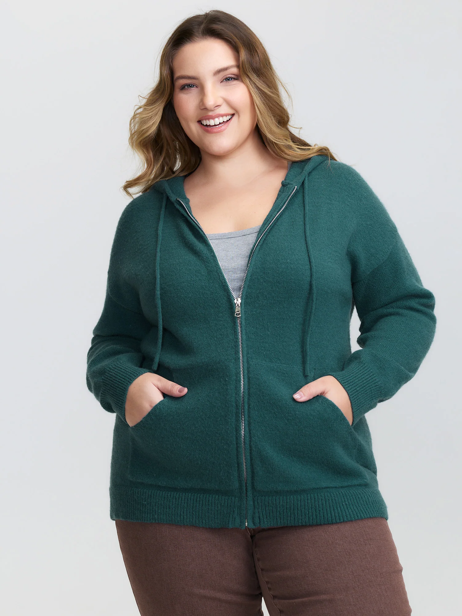 Supersoft Zipper Pockets Hooded Knit Cardigan - Image 4