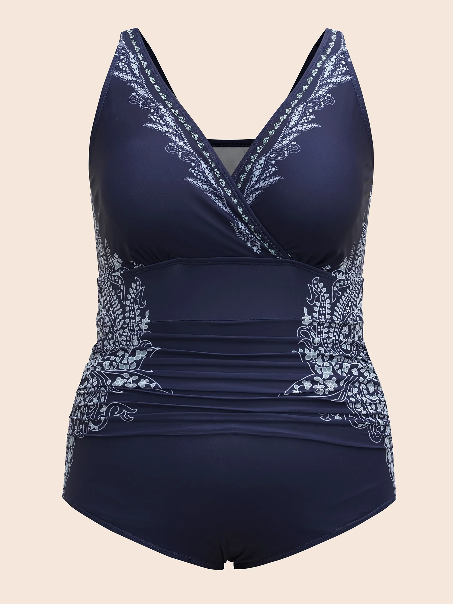 Surplice Neck Boho Ruched One-Piece Swimsuit - Image 5