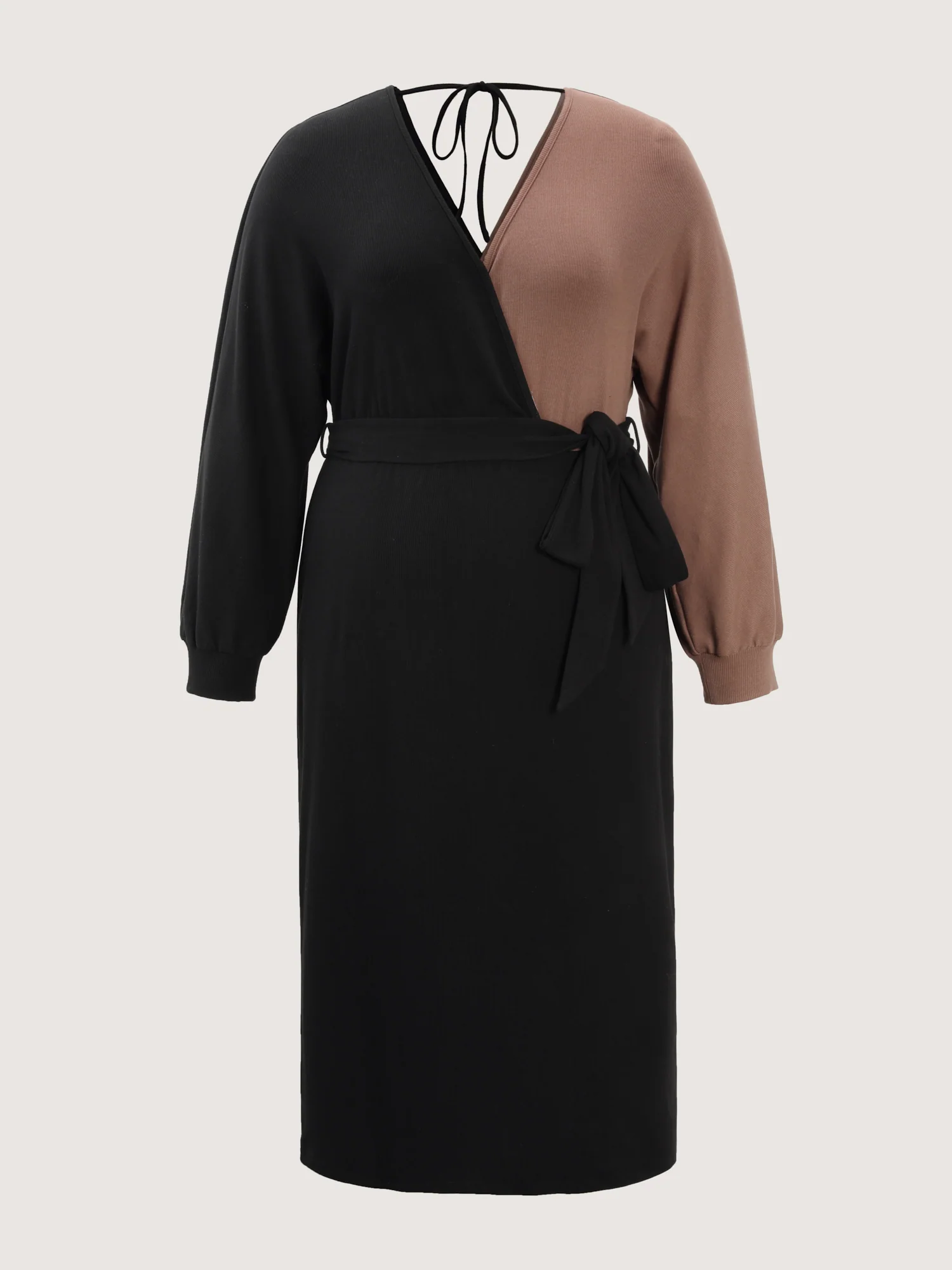 Surplice Neck Color Block Tie Waist Midi Dress - Image 7