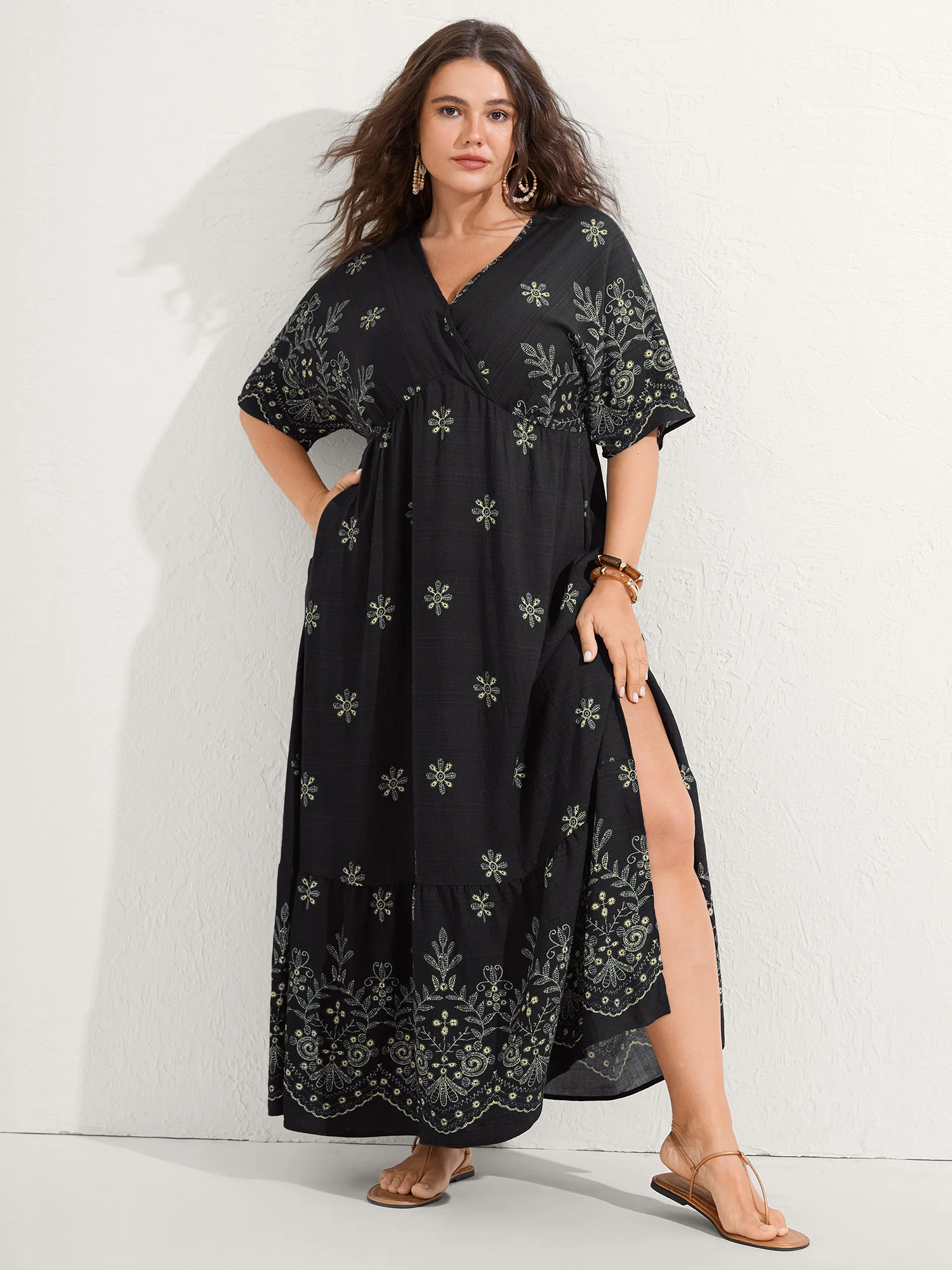 Surplice Neck Split Side Pockets Maxi Dress - Image 12