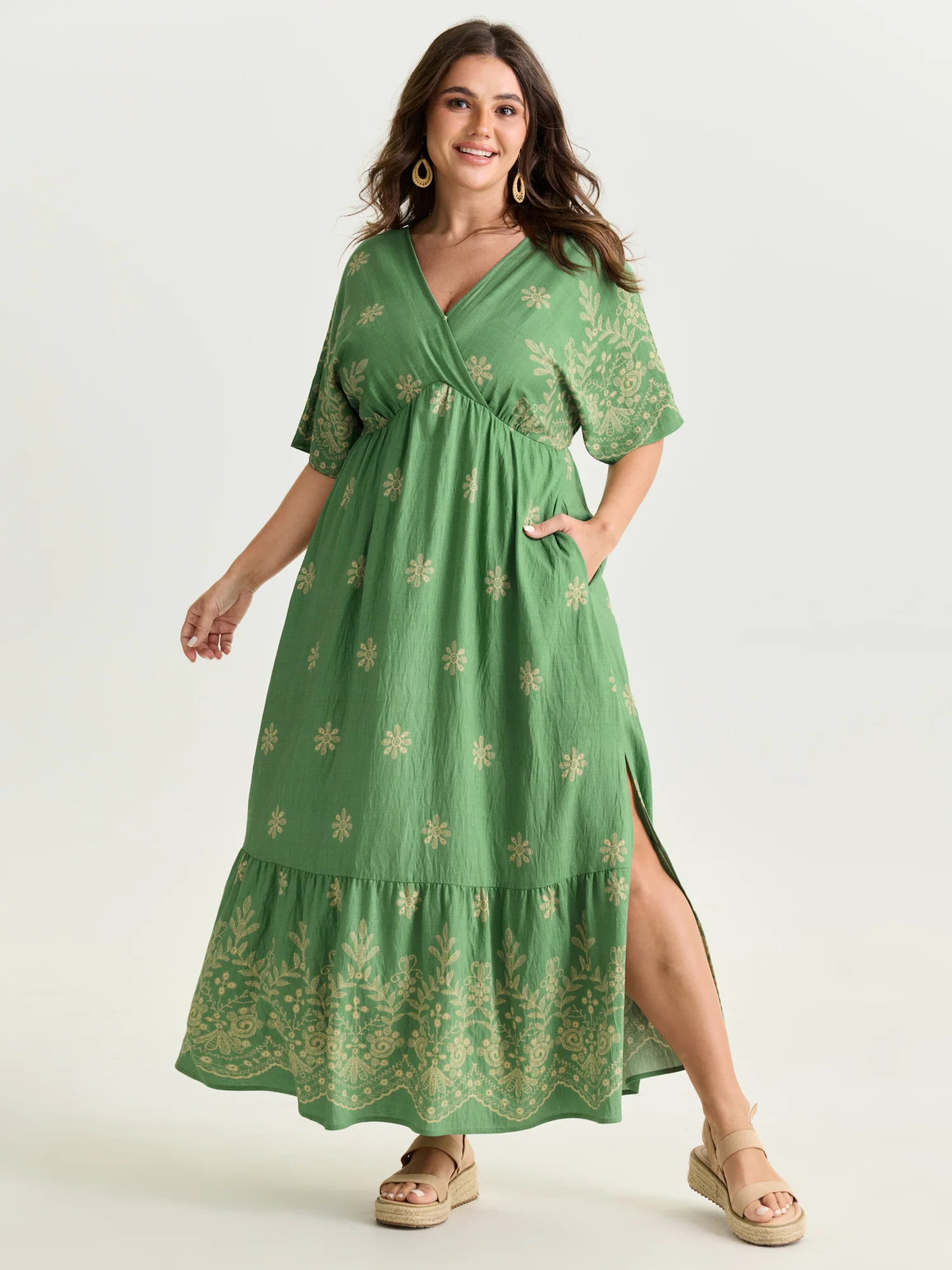Surplice Neck Split Side Pockets Maxi Dress - Image 16
