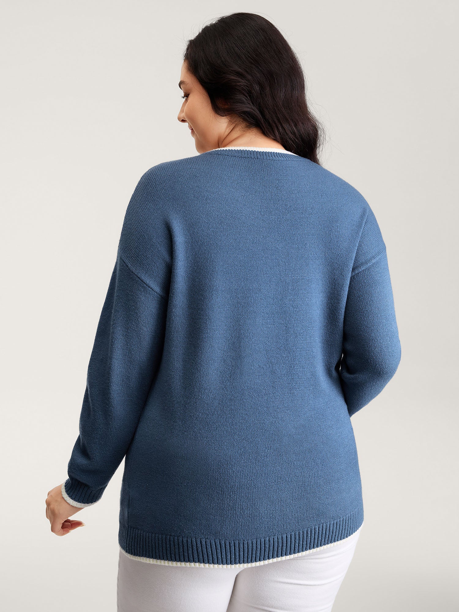 Swan Jacquard Pattern Color Contrast Pullover - Image 4