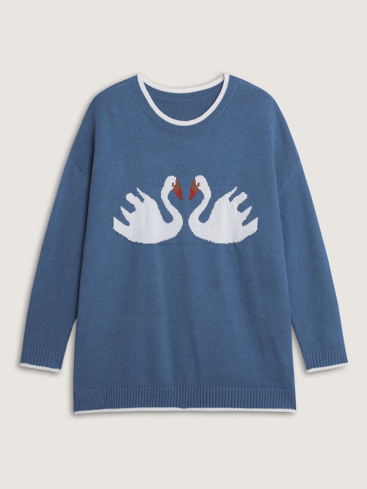 Swan Jacquard Pattern Color Contrast Pullover - Image 5