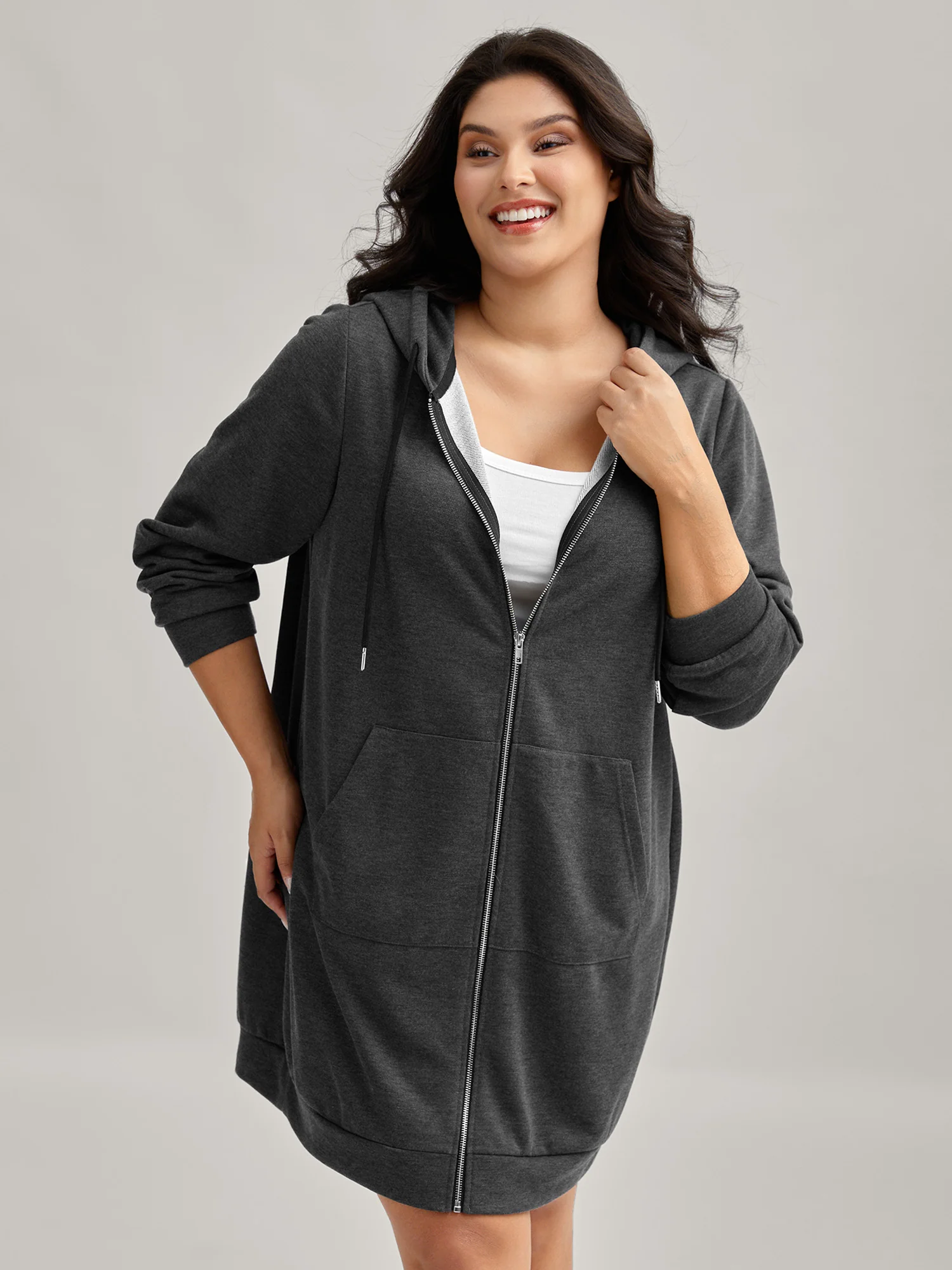 Sweatshirt Longline Solid Jacket - Image 3