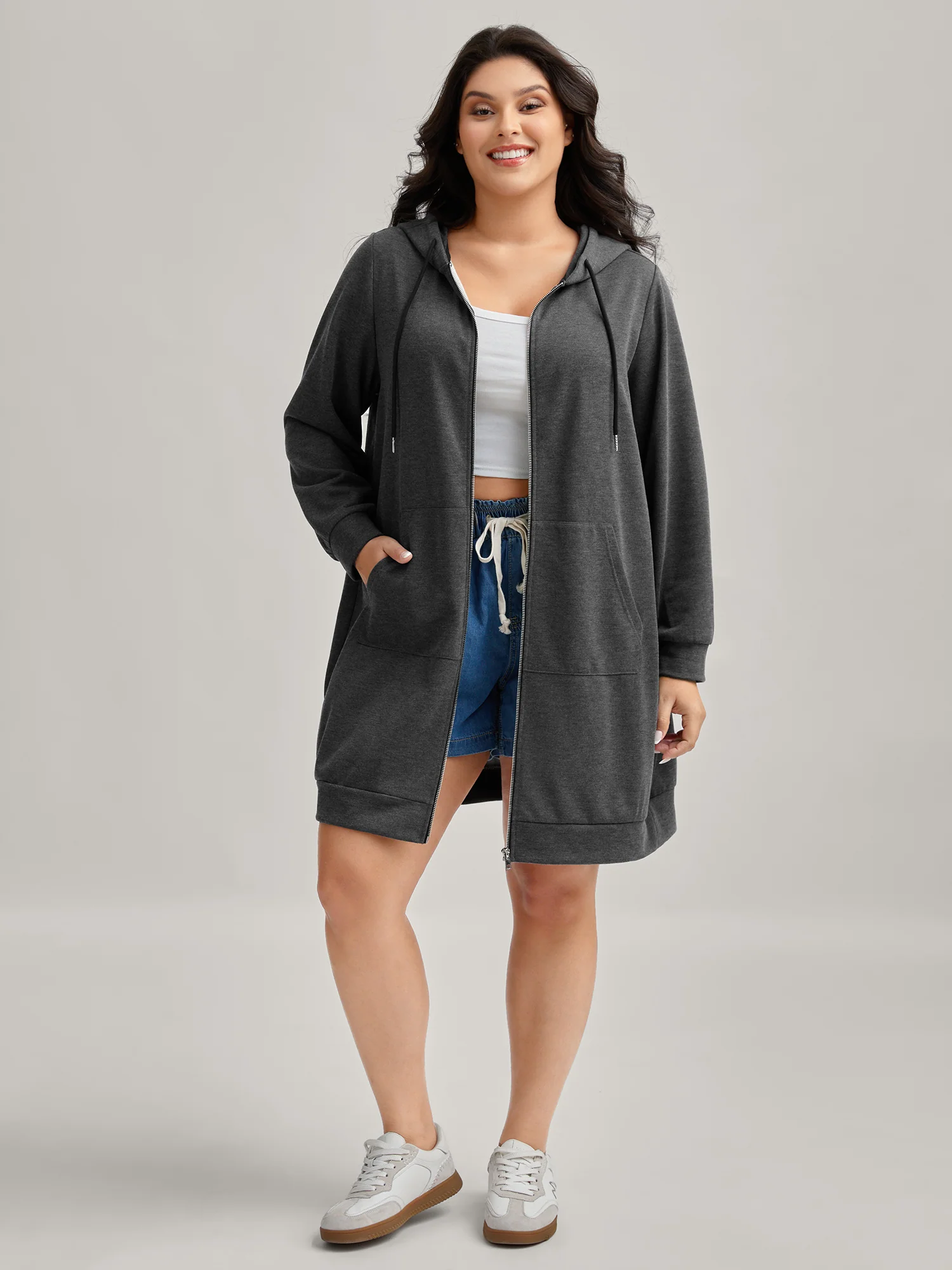 Sweatshirt Longline Solid Jacket - Image 4