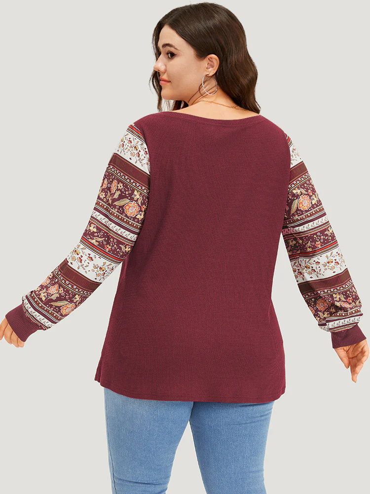 Boho Print Patchwork Crew Neck Sweatshirt - Image 2