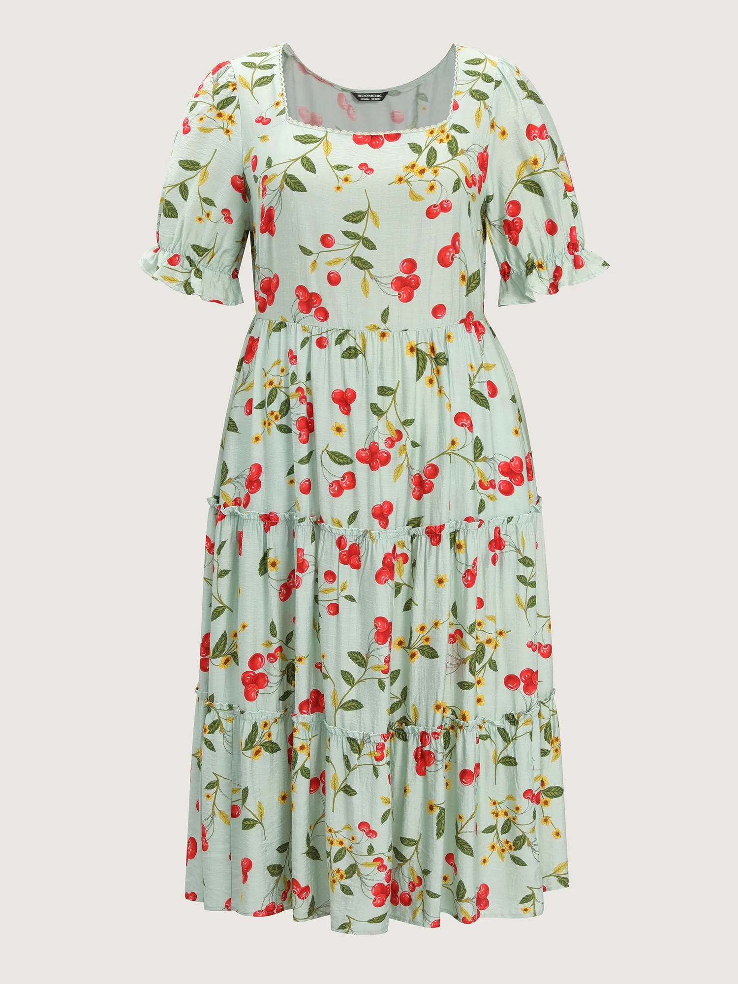 Sweet Cherry Print Puffy Sleeve Midi Dress - Image 7
