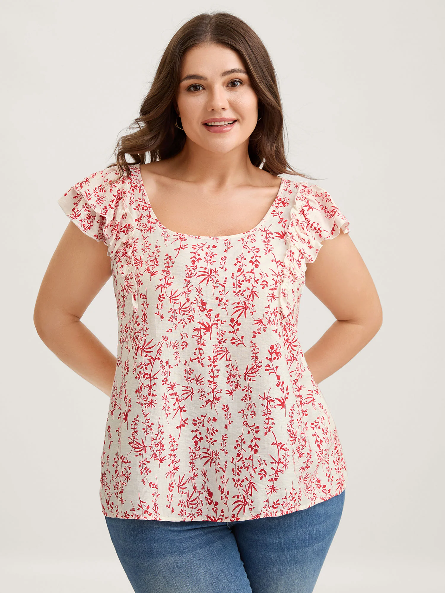 Sweet Floral Bow Back Flutter Blouse - Image 2