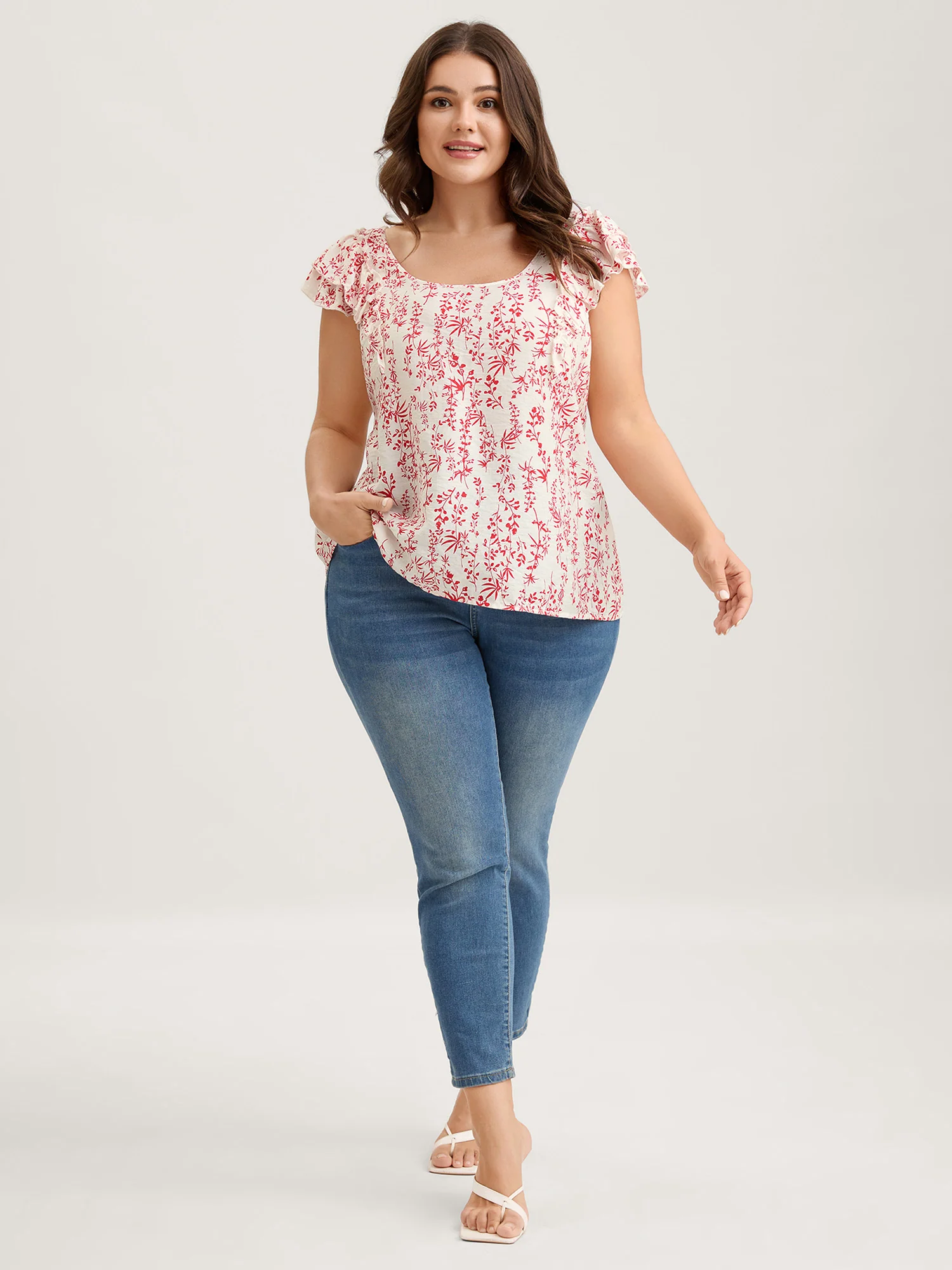 Sweet Floral Bow Back Flutter Blouse - Image 3
