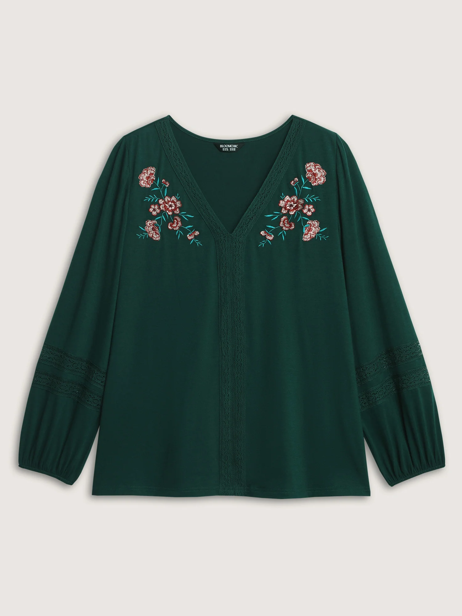 Sweet Floral Embroidery Lace Trim T-Shirt - Image 7