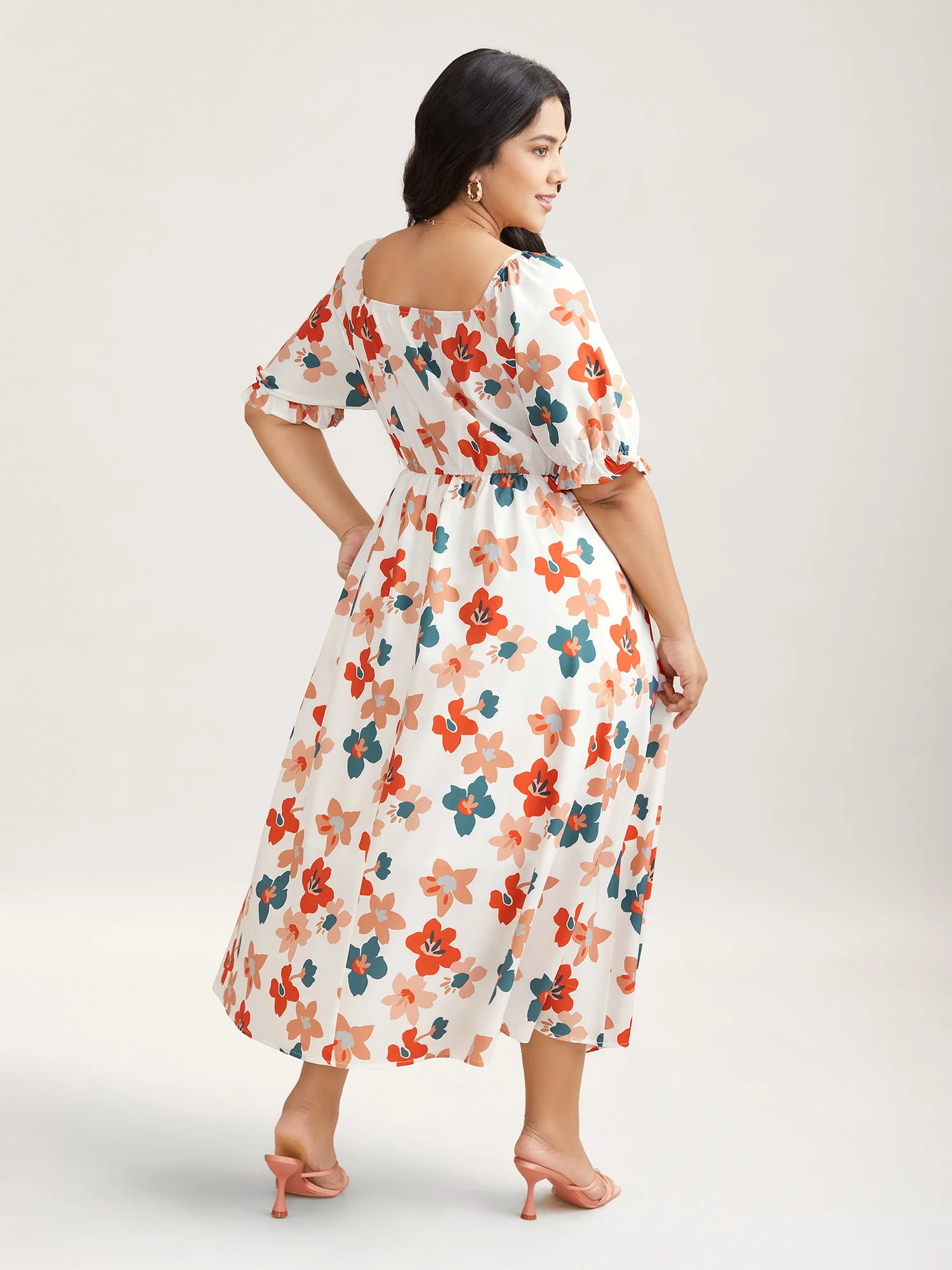 Sweet Floral Front-Twist Lined Midi Dress - Image 4