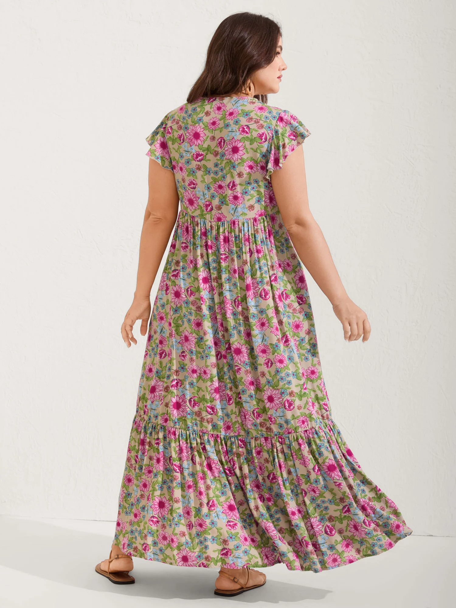 Sweet Floral Lace Trim Tiered Maxi Dress - Image 3
