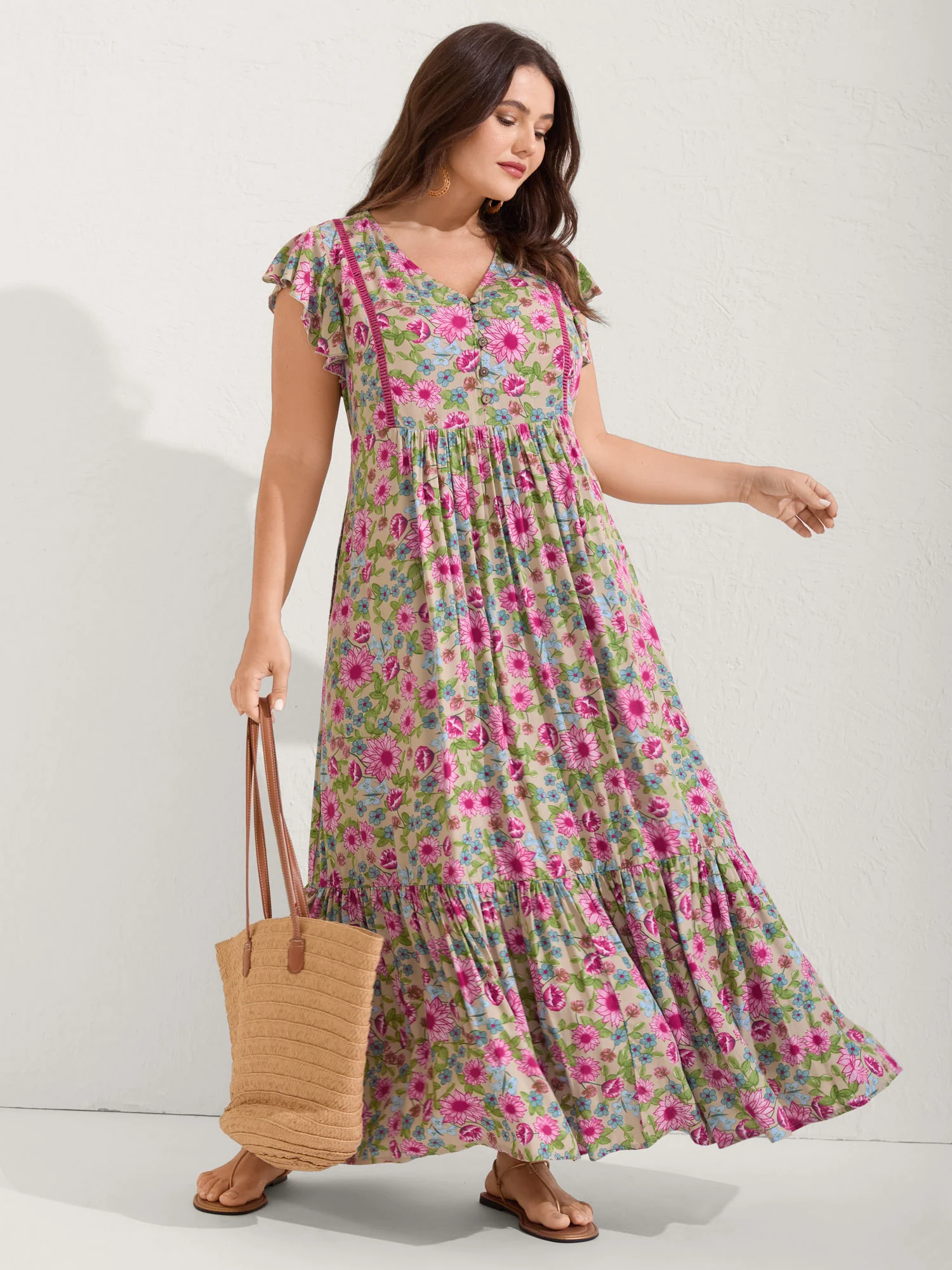 Sweet Floral Lace Trim Tiered Maxi Dress - Image 4